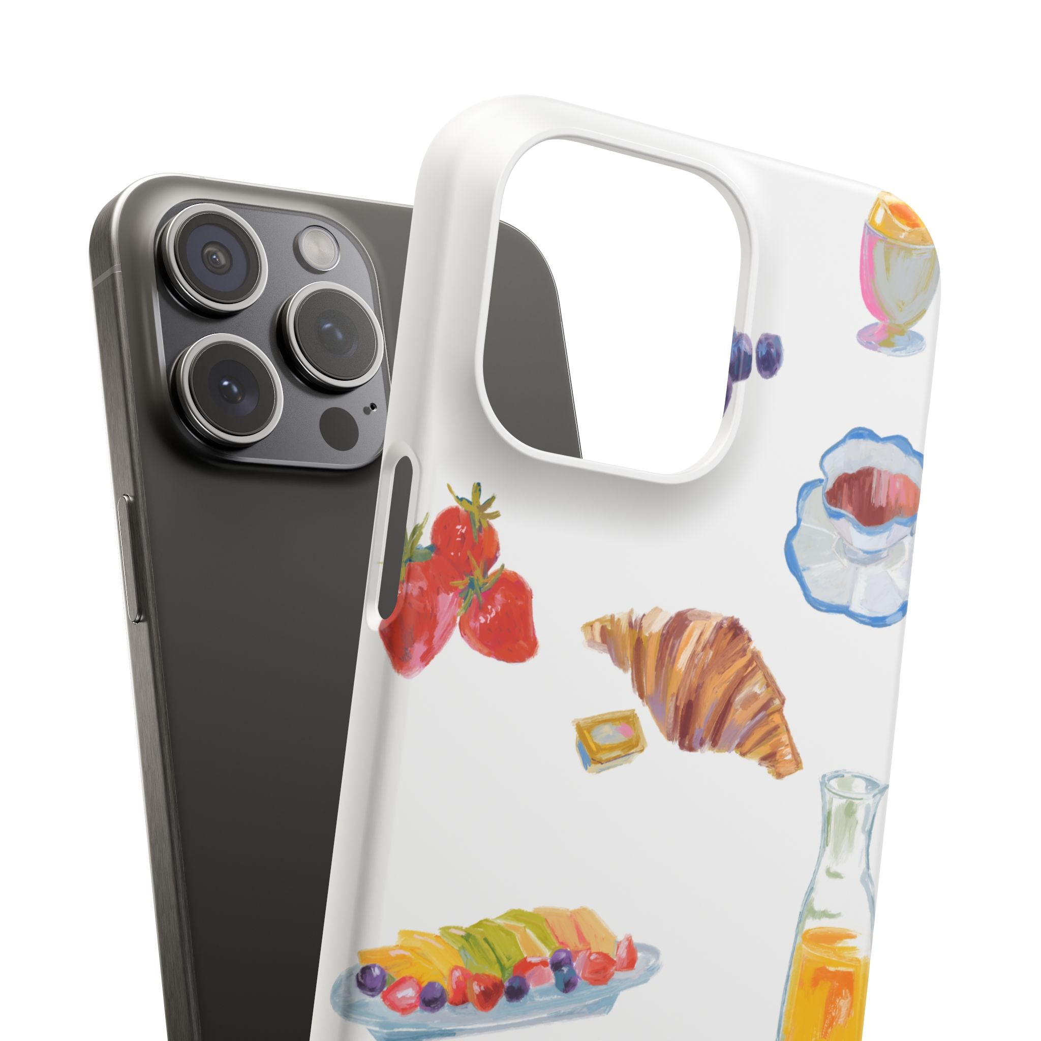 Phone Case — Watercolor Breakfast Pattern (croissant, berries, juice)