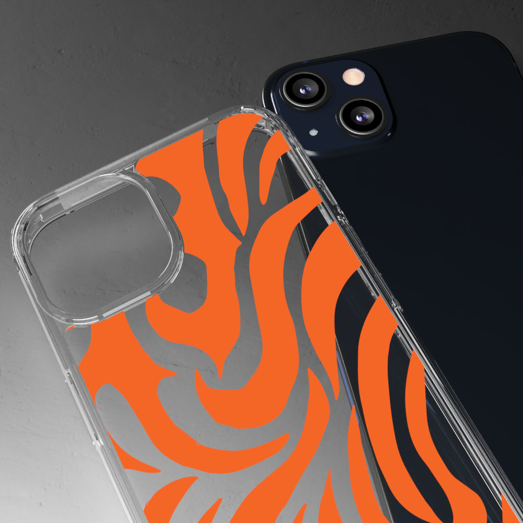 Orange Tiger Stripe Clear Phone Case — Bold Animal Print iPhone Cover