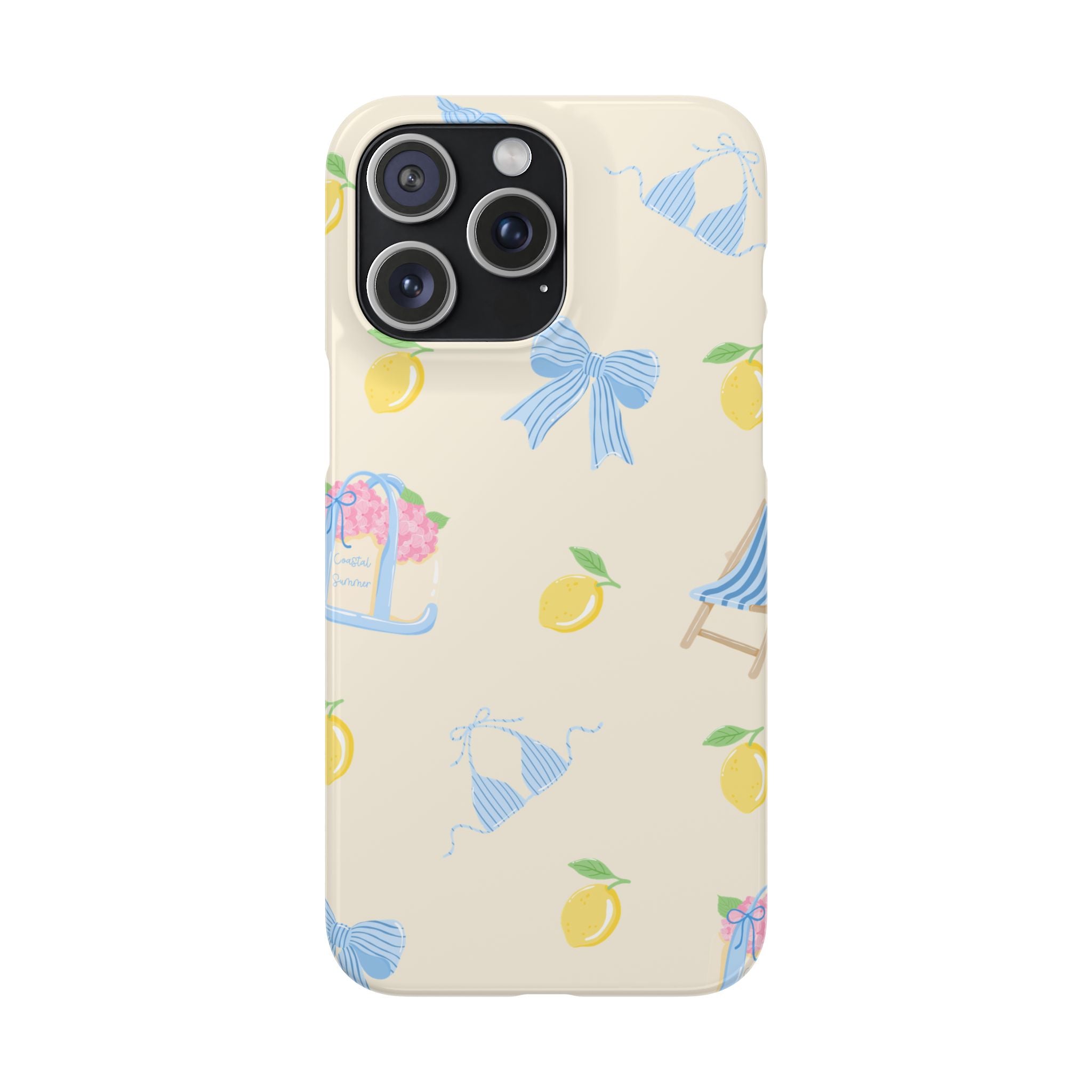 Cute Lemon & Beach Pattern Phone Case — Pastel Summer Snap Case