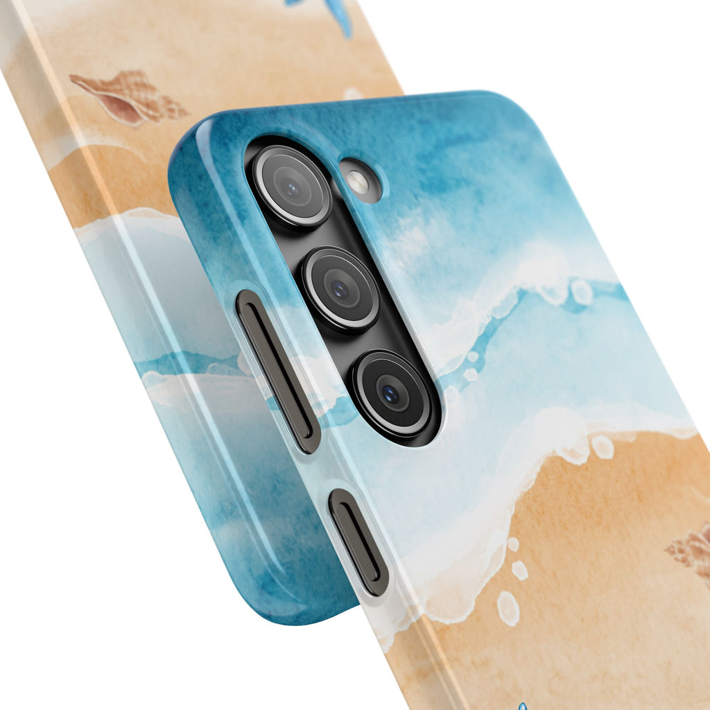 Beach Scene Phone Case — Watercolor Sand, Seashells & Crabs