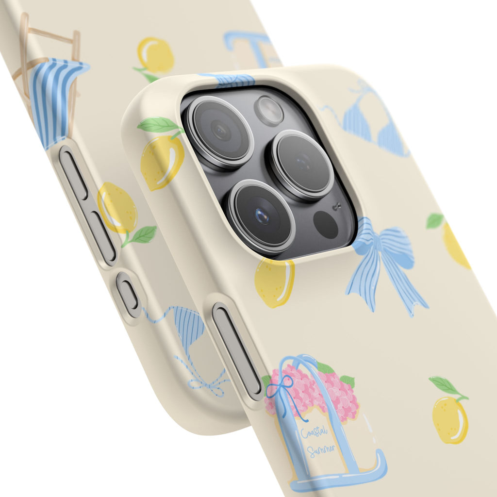 Cute Lemon & Beach Pattern Phone Case — Pastel Summer Snap Case