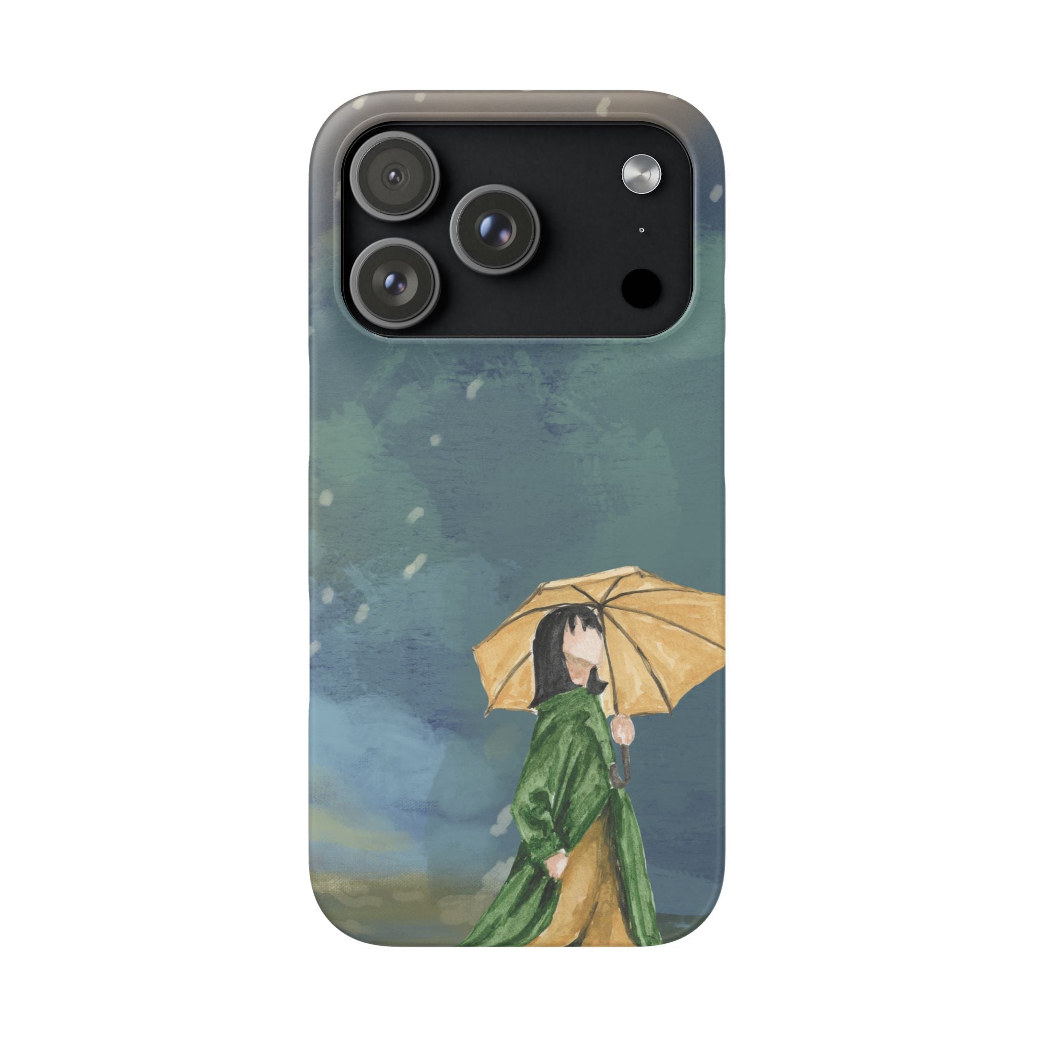 Artistic Rainfall Phone Case – Woman with Umbrella Design