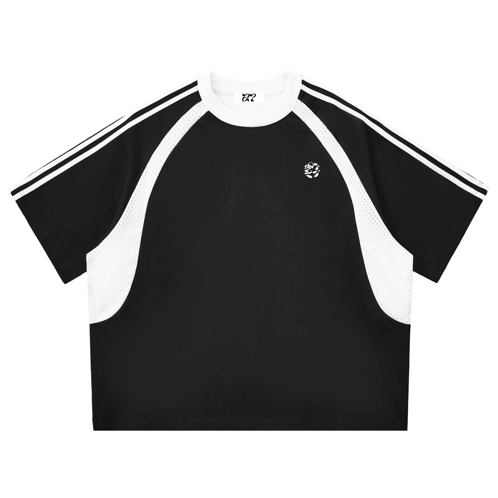 Mens Mesh Panel T-Shirt – Contrast Stripe Streetwear Tee
