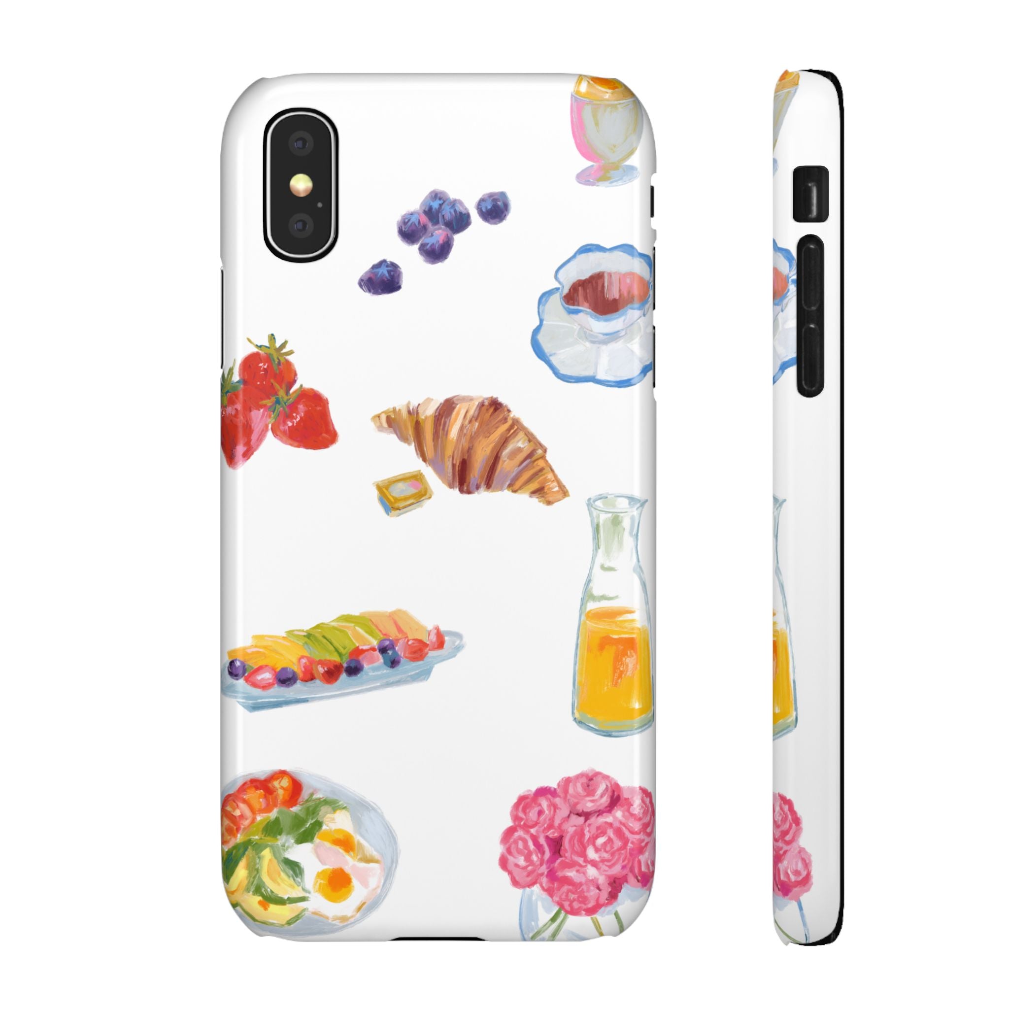 Phone Case — Watercolor Breakfast Pattern (croissant, berries, juice)