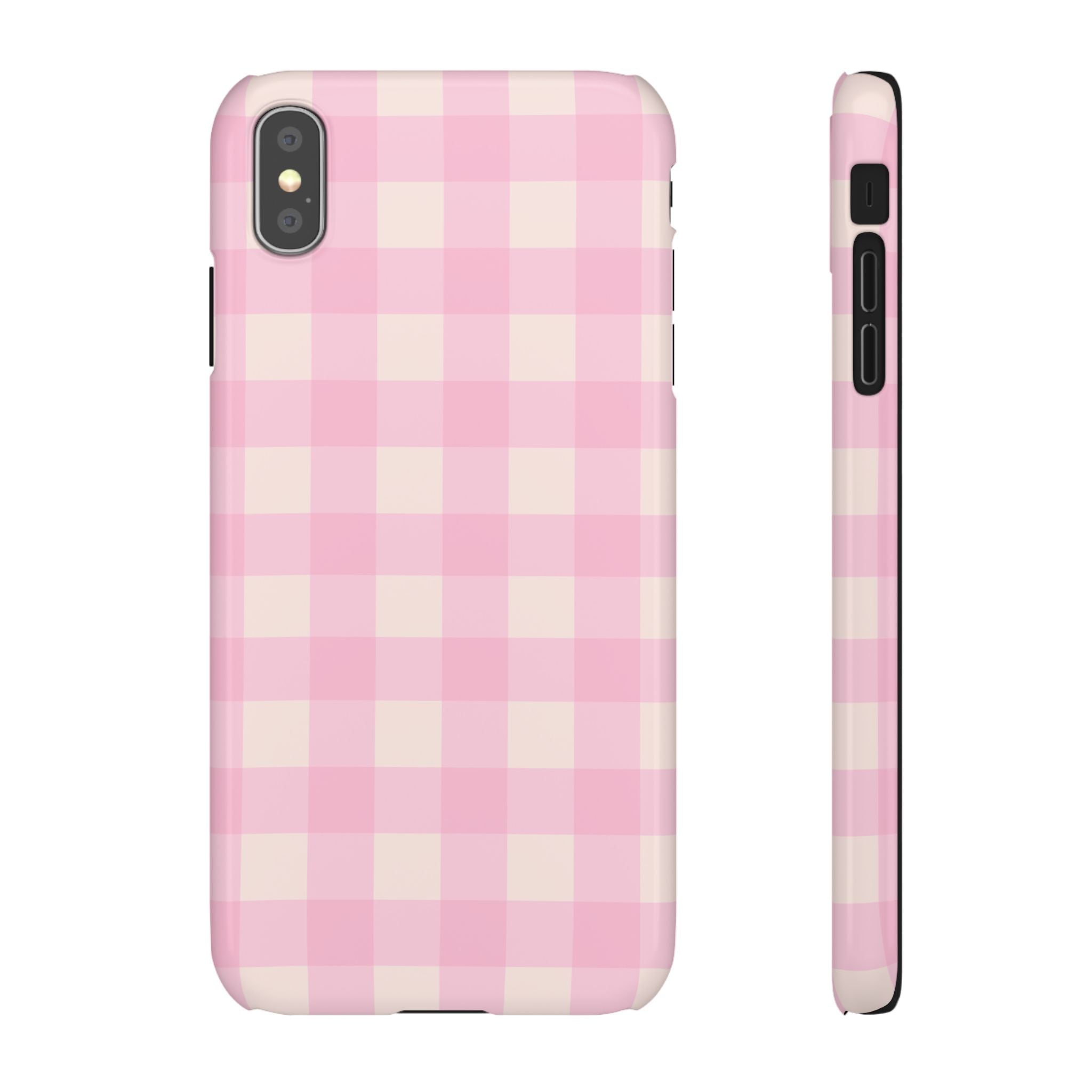 Pink Gingham Snap Phone Case - Cute Pastel Checkered iPhone Cover