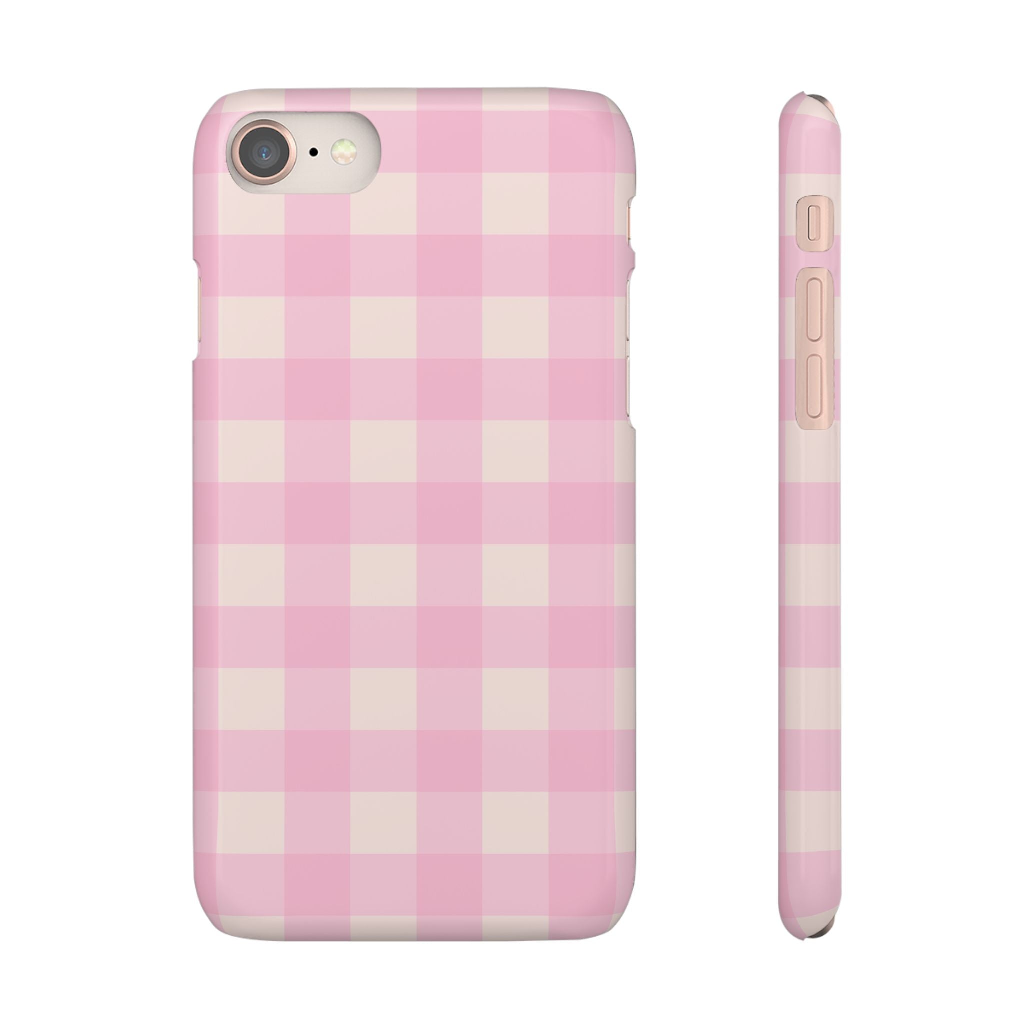 Pink Gingham Snap Phone Case - Cute Pastel Checkered iPhone Cover
