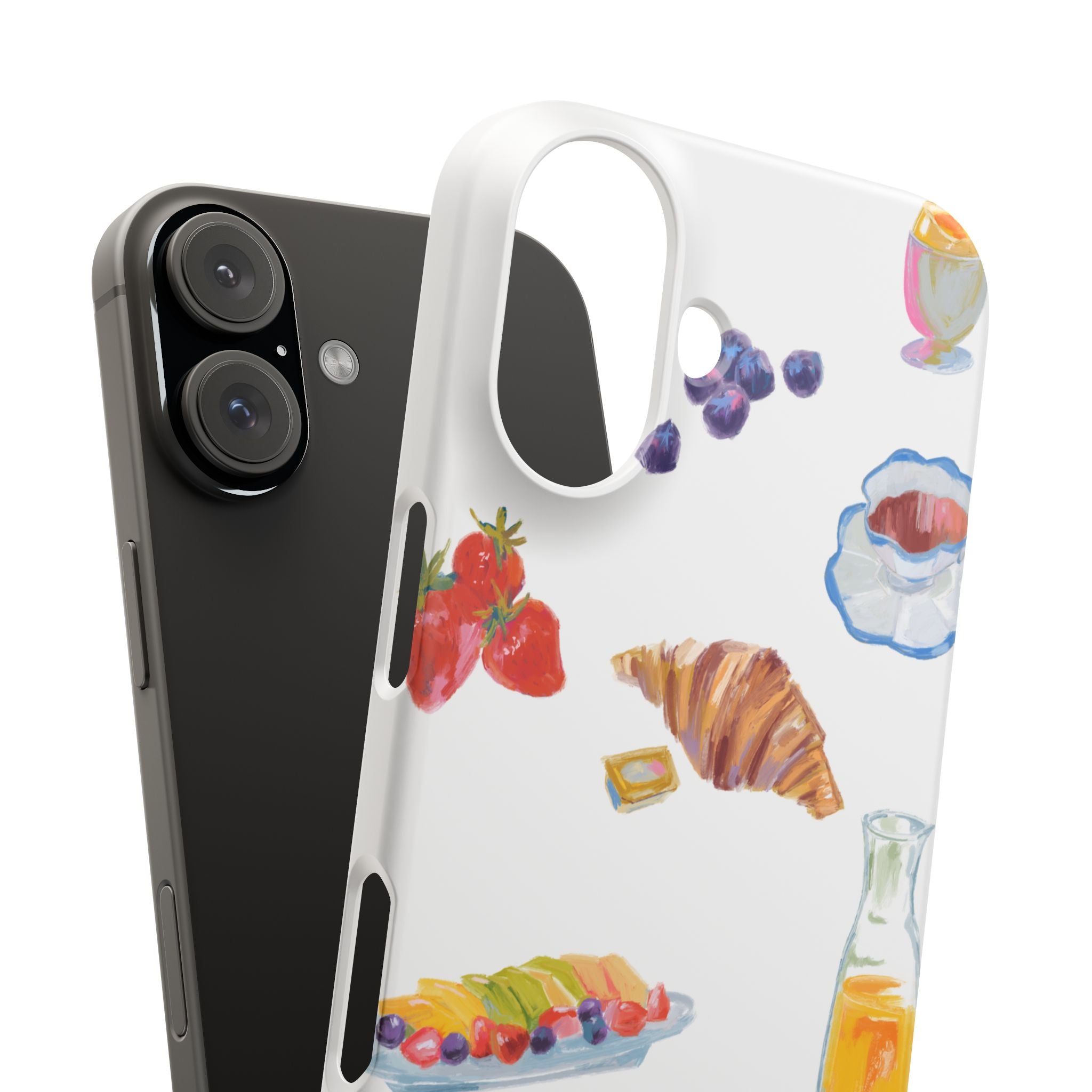 Phone Case — Watercolor Breakfast Pattern (croissant, berries, juice)