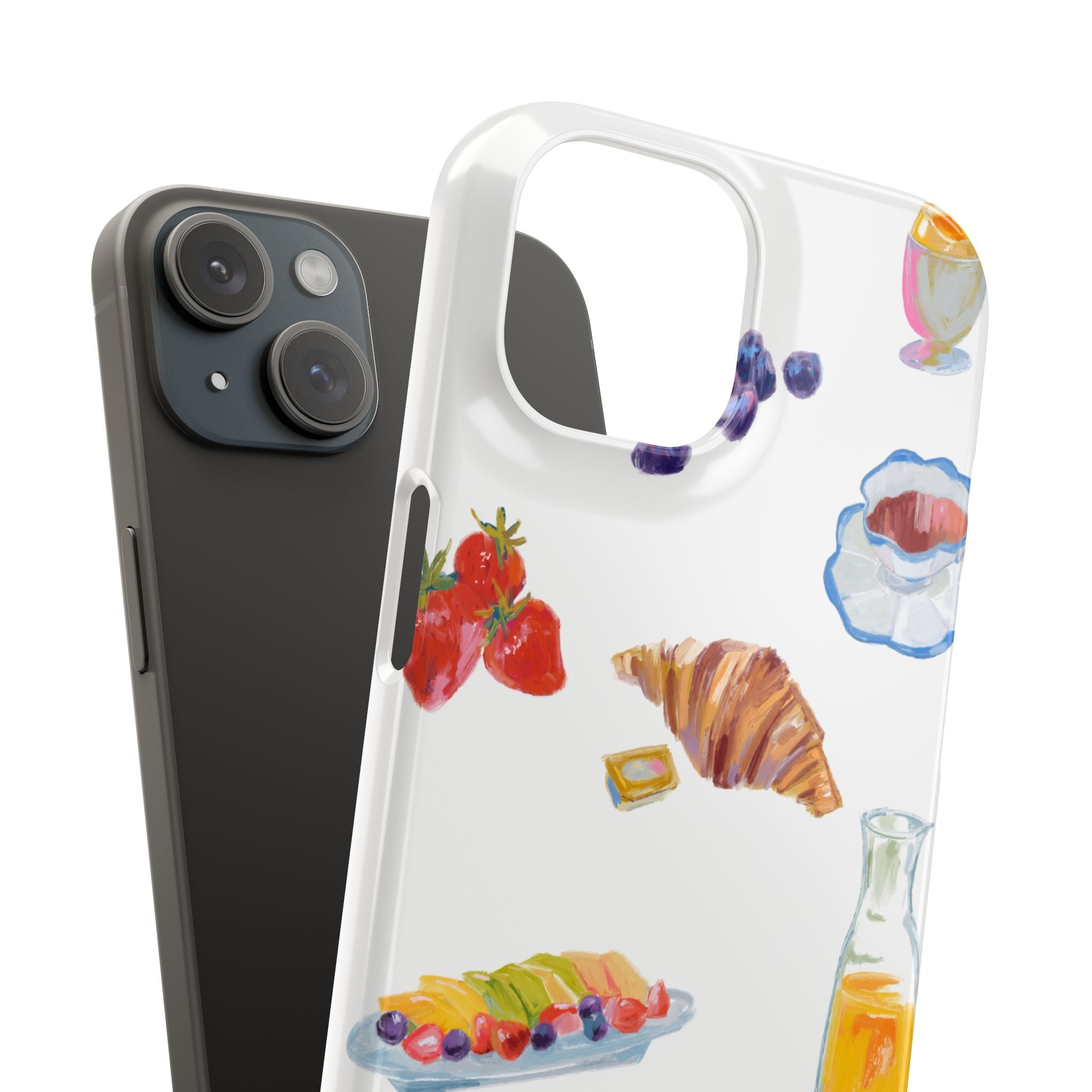Phone Case — Watercolor Breakfast Pattern (croissant, berries, juice)