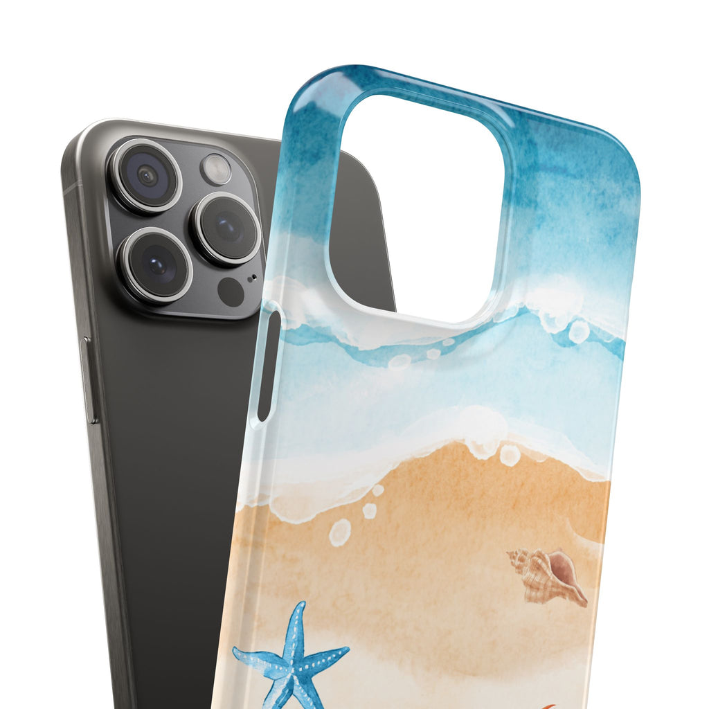 Beach Scene Phone Case — Watercolor Sand, Seashells & Crabs