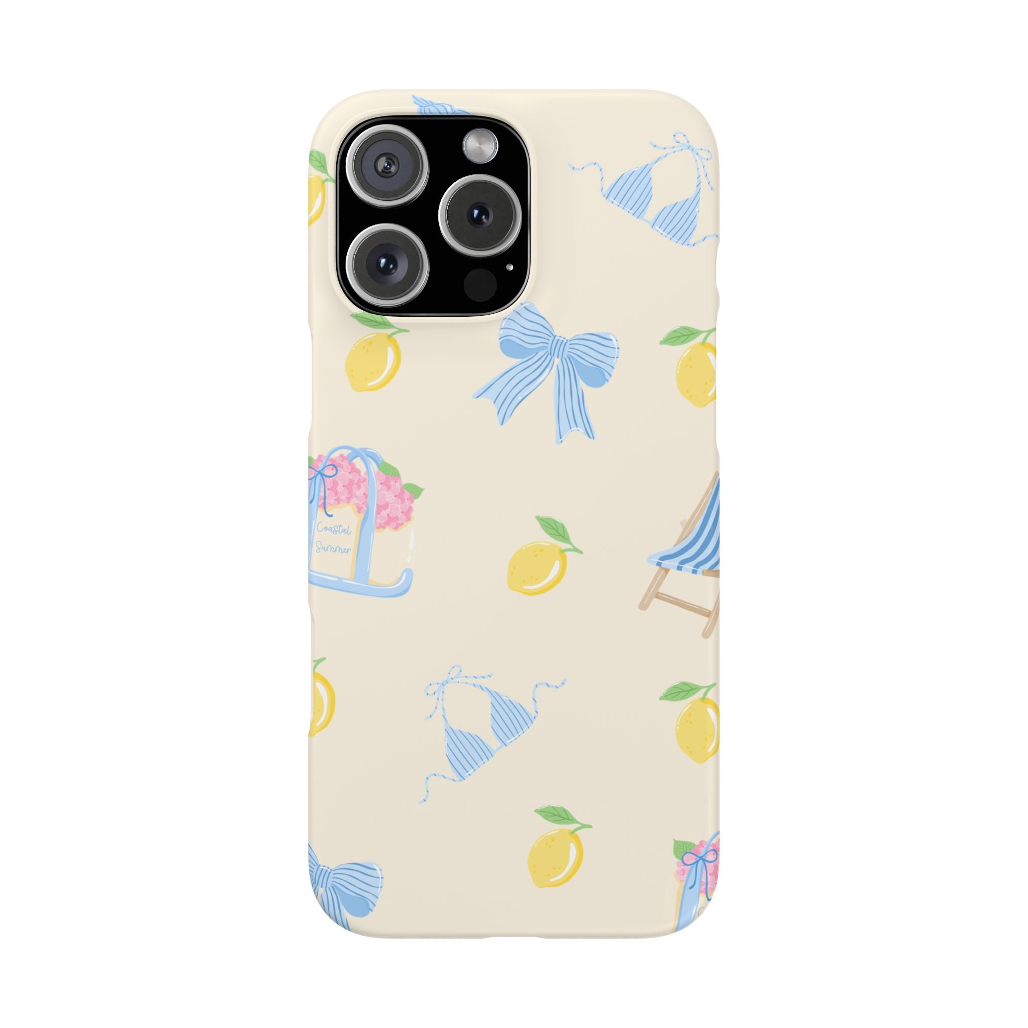 Cute Lemon & Beach Pattern Phone Case — Pastel Summer Snap Case