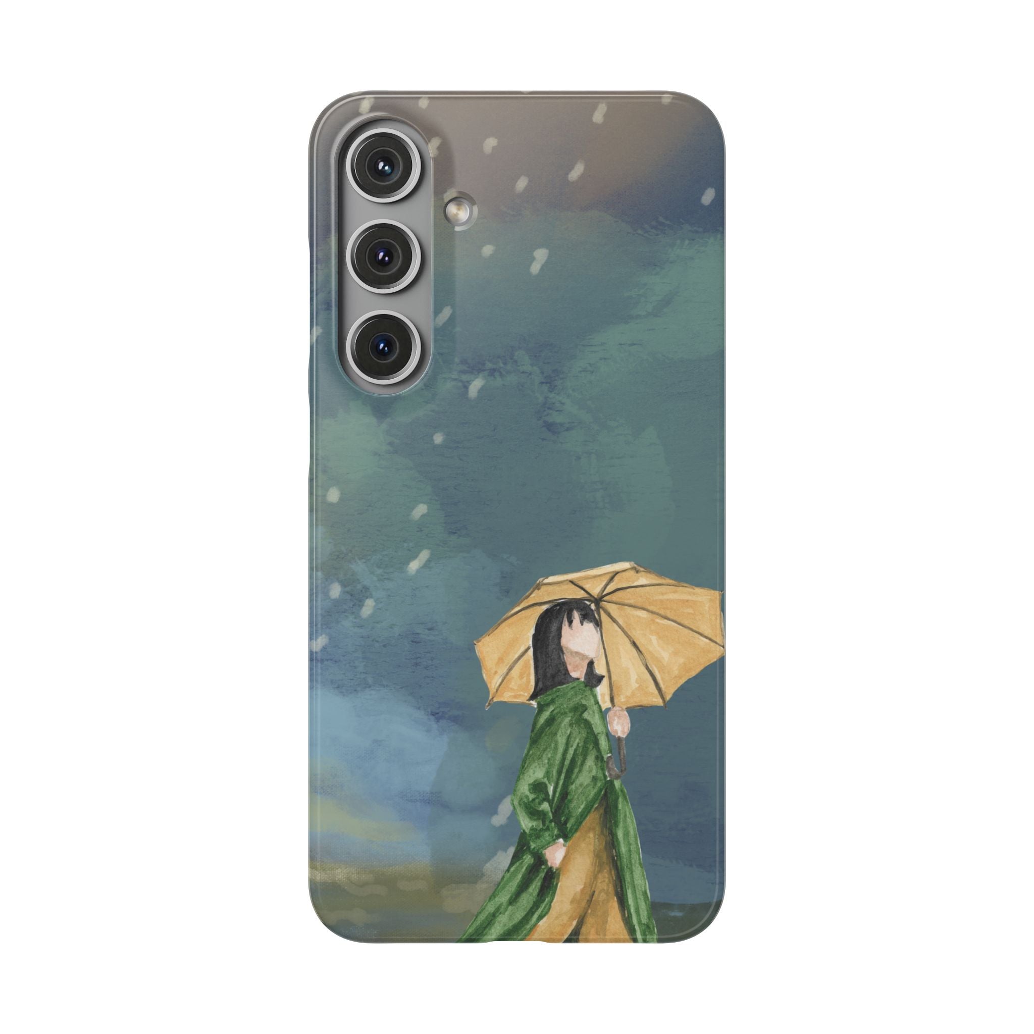 Artistic Rainfall Phone Case – Woman with Umbrella Design