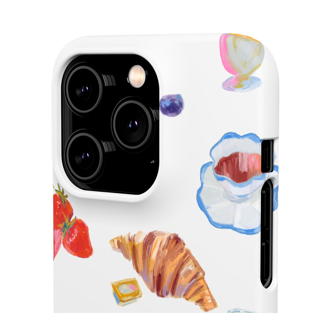 Phone Case — Watercolor Breakfast Pattern (croissant, berries, juice)