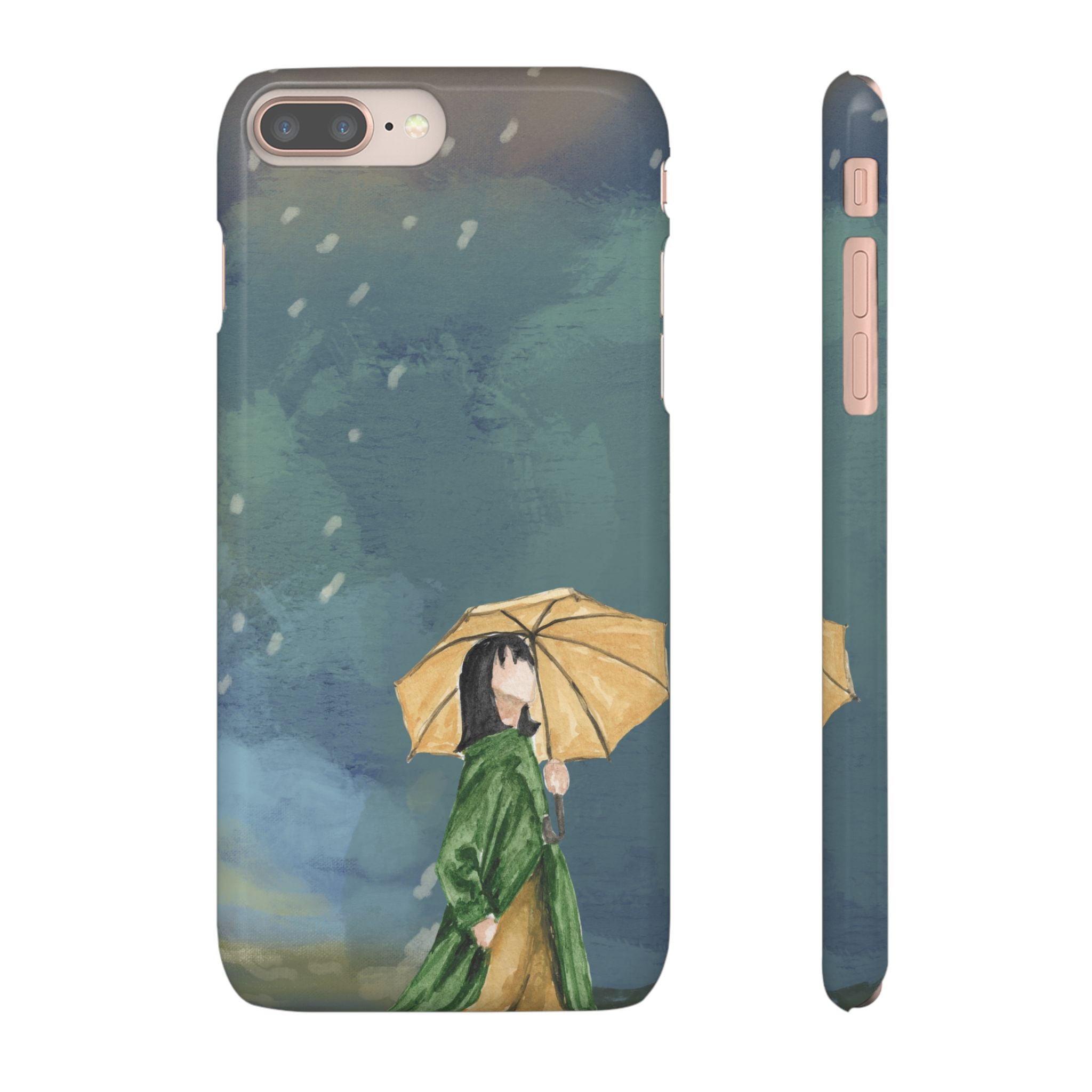 Artistic Rainfall Phone Case – Woman with Umbrella Design