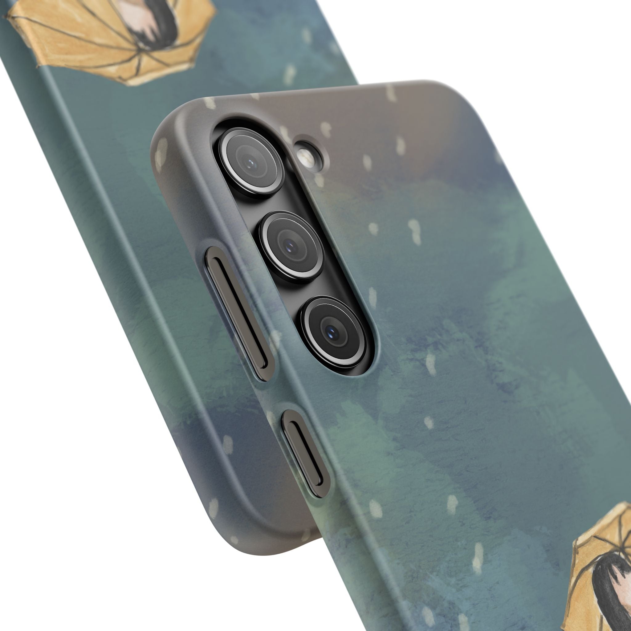Artistic Rainfall Phone Case – Woman with Umbrella Design