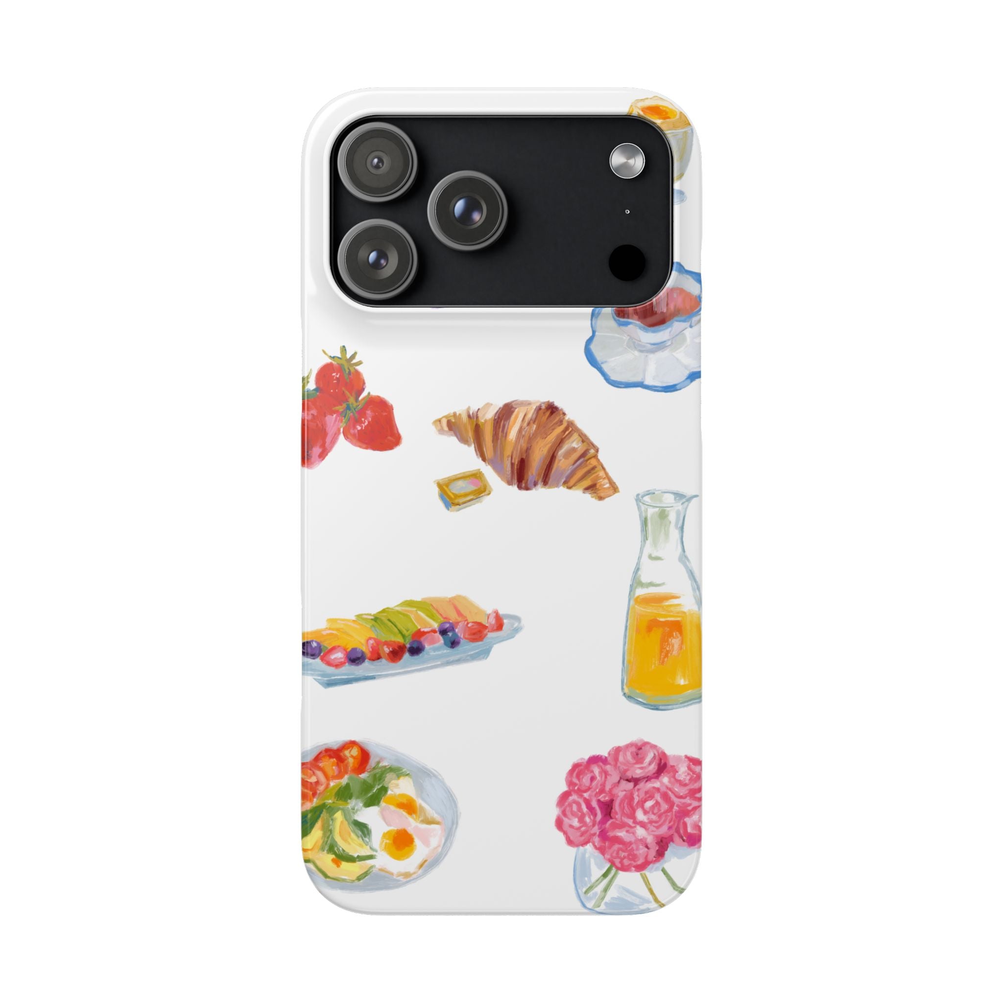 Phone Case — Watercolor Breakfast Pattern (croissant, berries, juice)