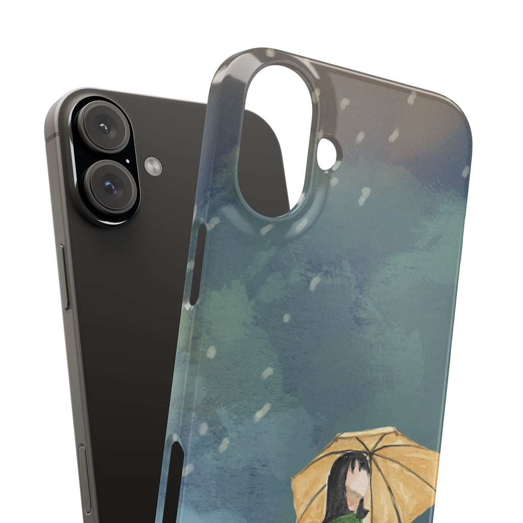 Artistic Rainfall Phone Case – Woman with Umbrella Design