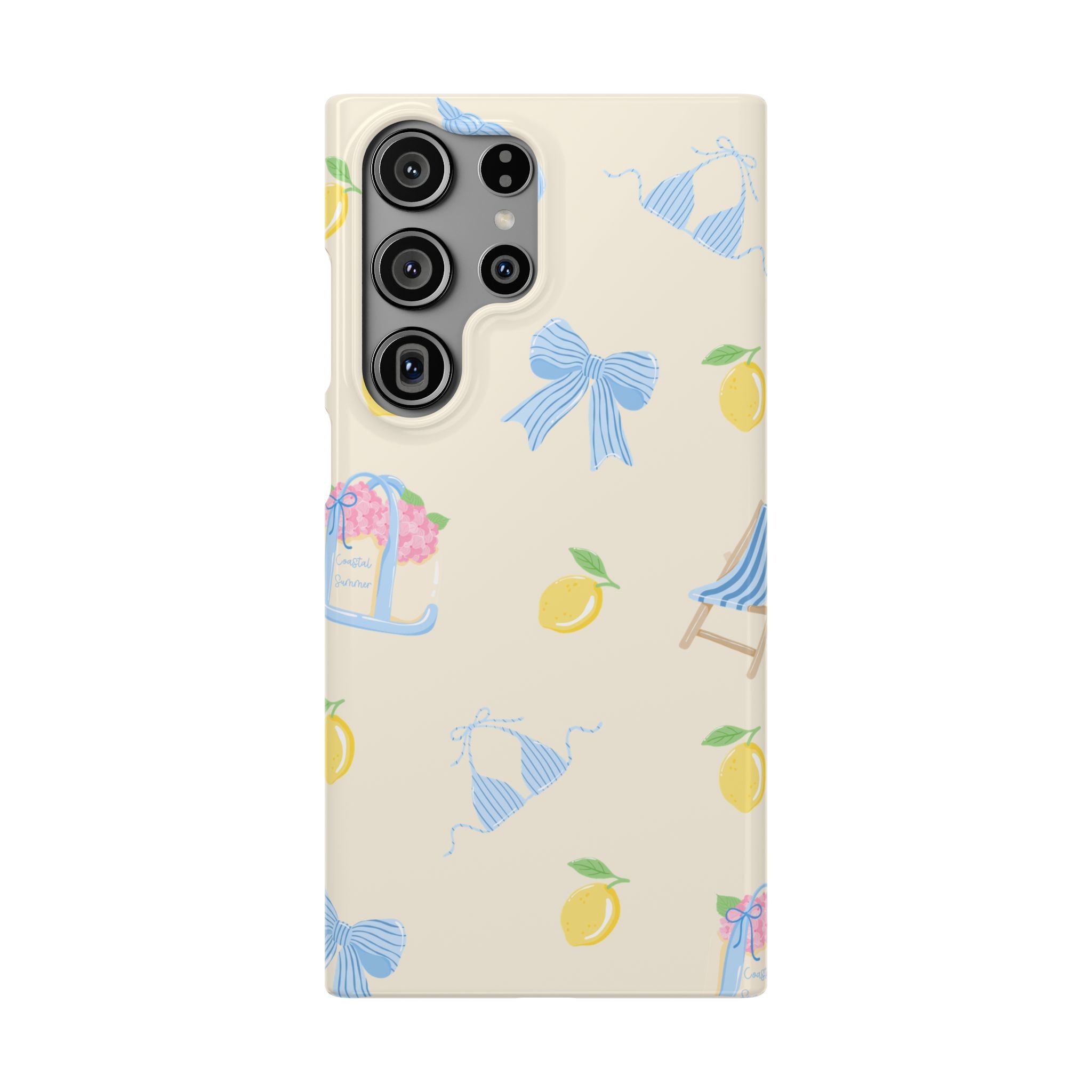 Cute Lemon & Beach Pattern Phone Case — Pastel Summer Snap Case