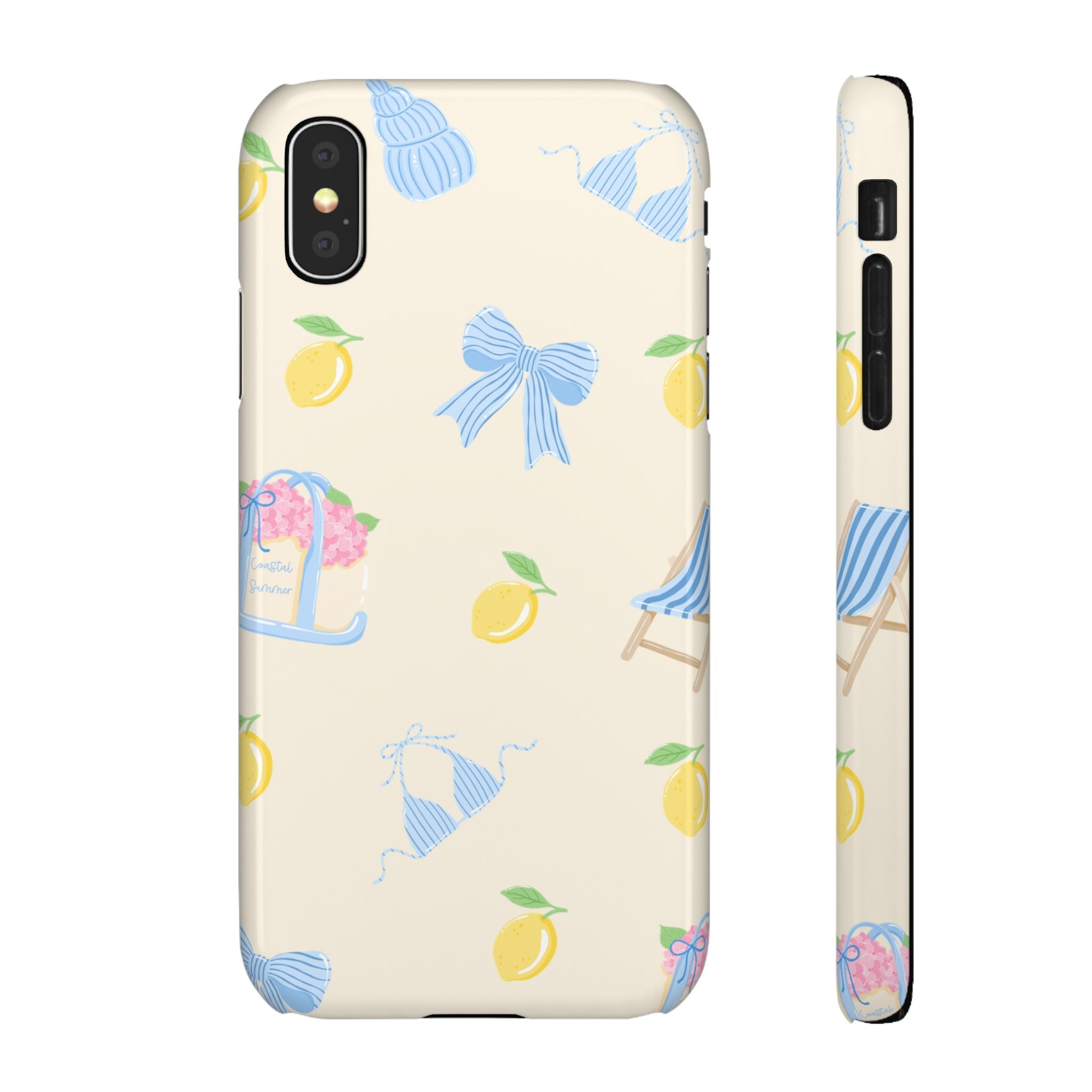 Cute Lemon & Beach Pattern Phone Case — Pastel Summer Snap Case