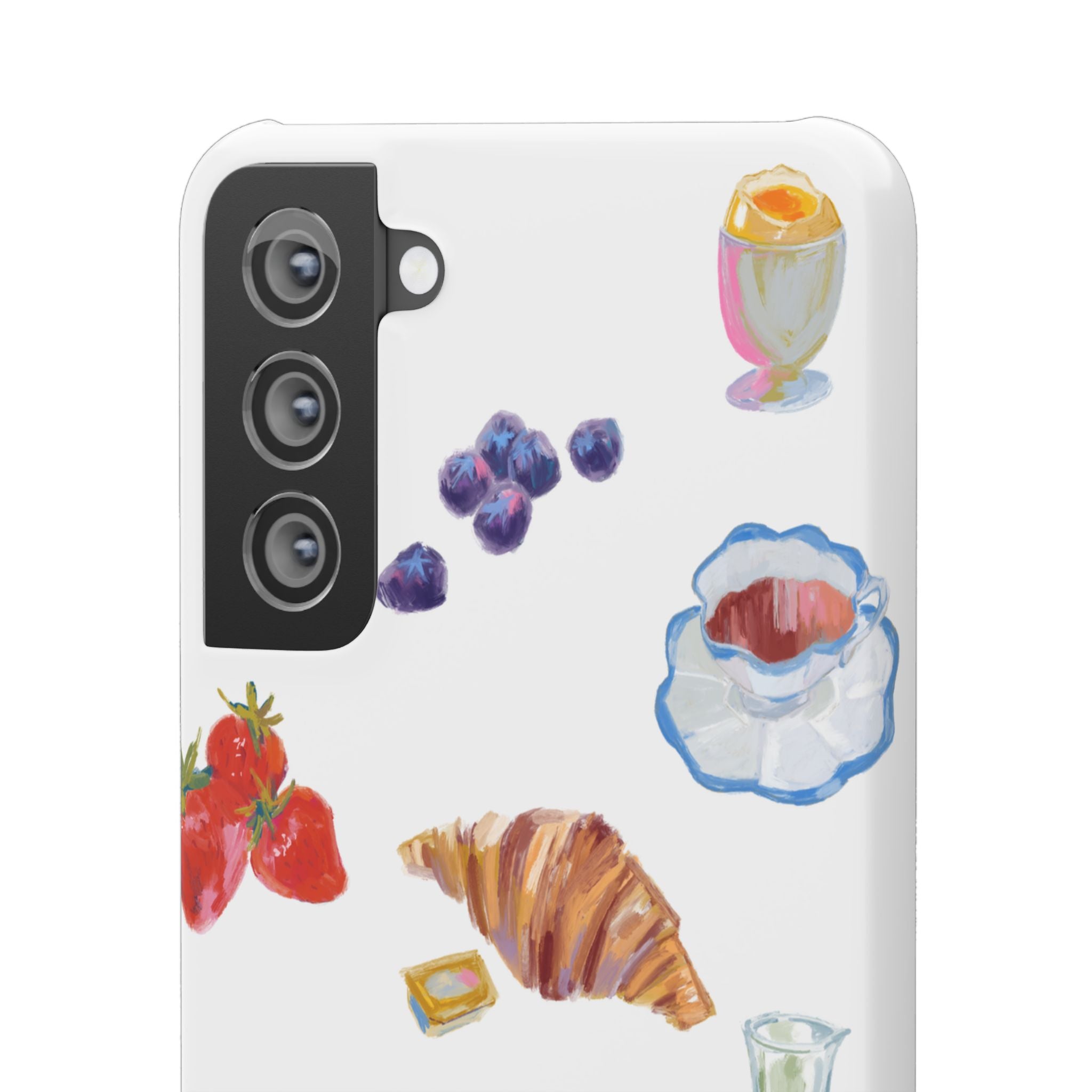 Phone Case — Watercolor Breakfast Pattern (croissant, berries, juice)