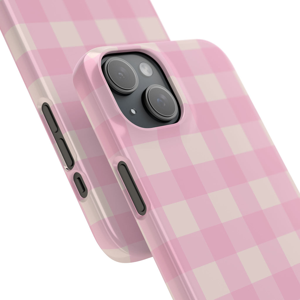 Pink Gingham Snap Phone Case - Cute Pastel Checkered iPhone Cover