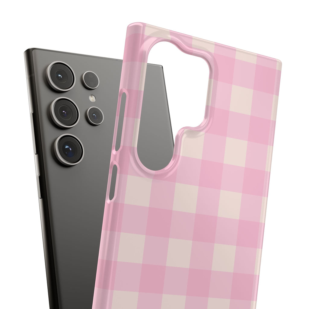 Pink Gingham Snap Phone Case - Cute Pastel Checkered iPhone Cover