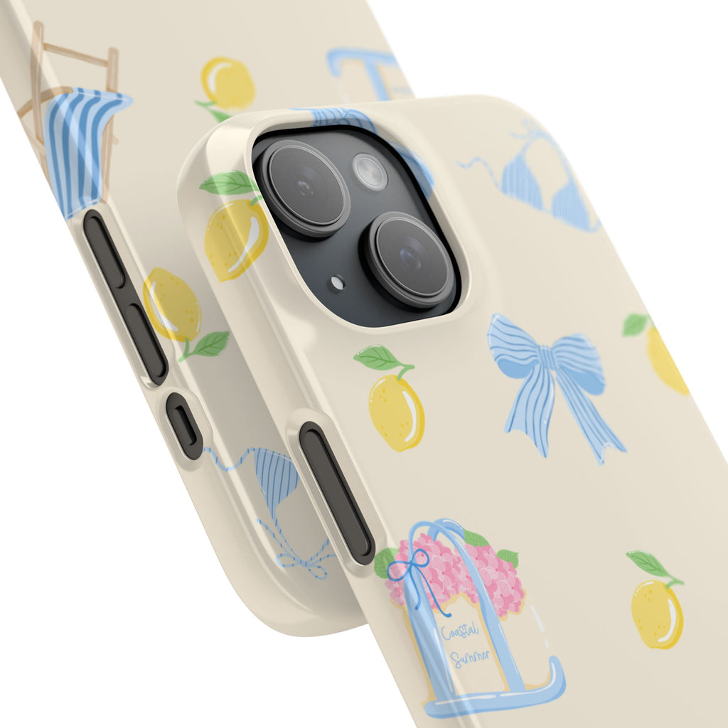 Cute Lemon & Beach Pattern Phone Case — Pastel Summer Snap Case