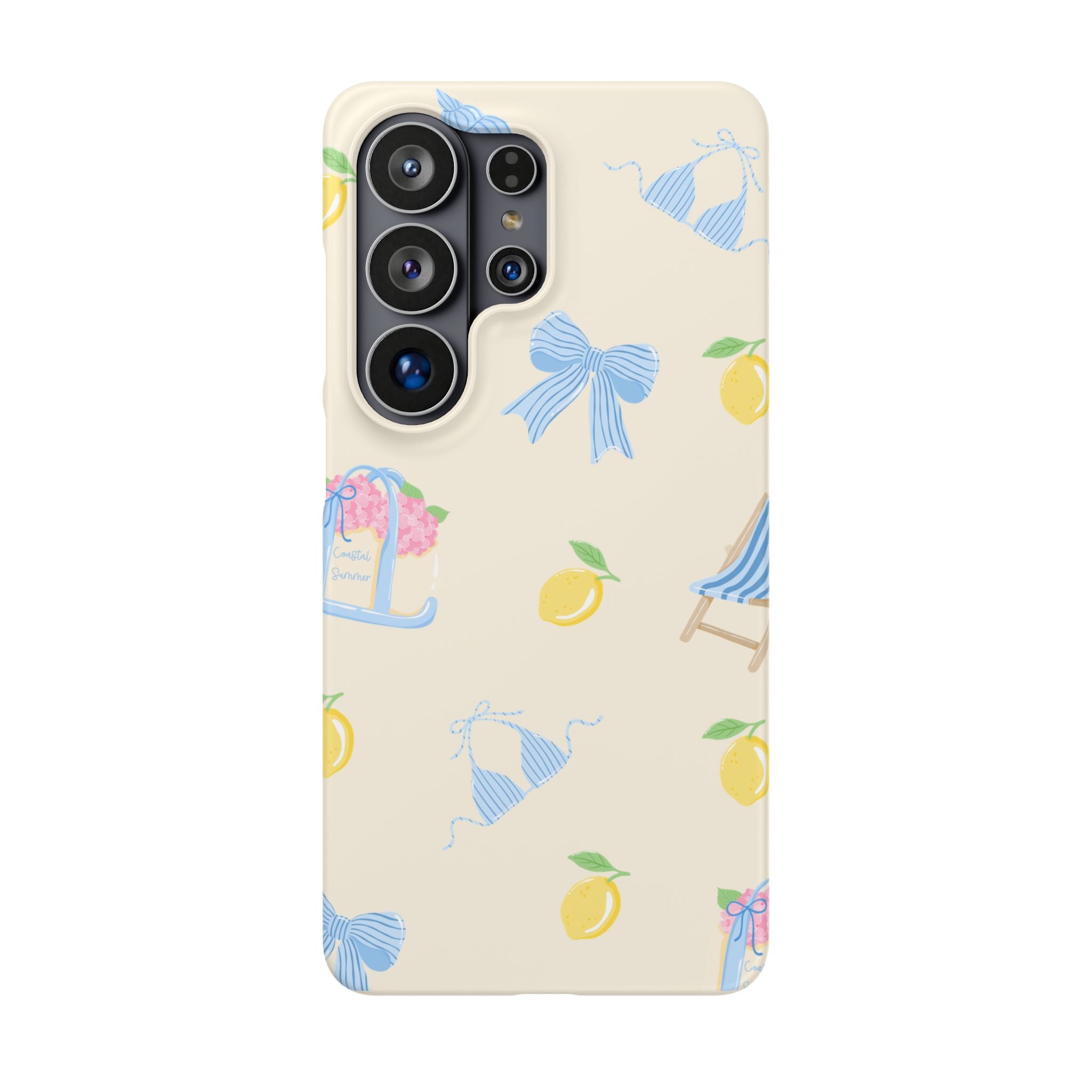 Cute Lemon & Beach Pattern Phone Case — Pastel Summer Snap Case