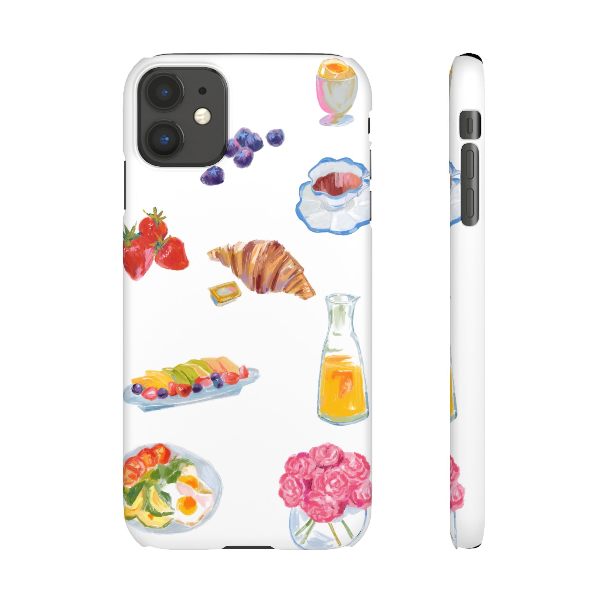 Phone Case — Watercolor Breakfast Pattern (croissant, berries, juice)