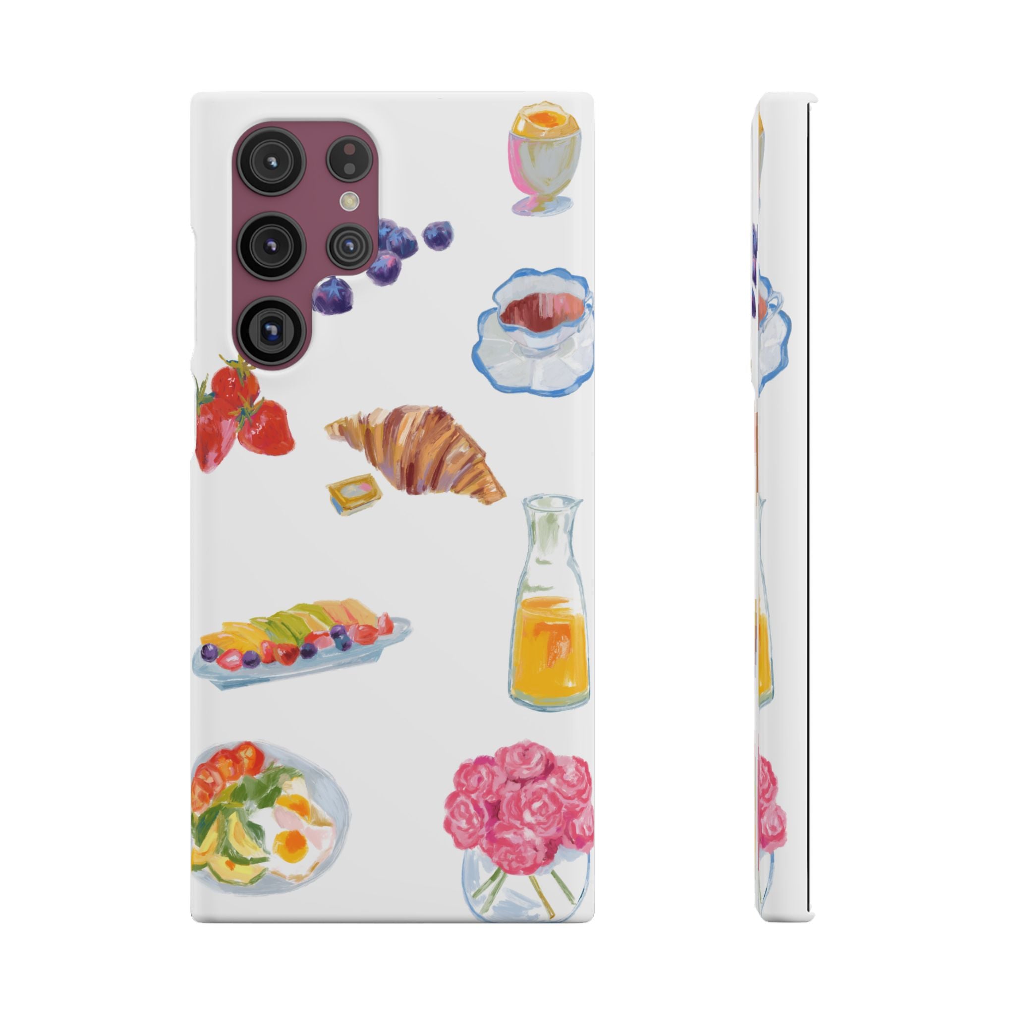 Phone Case — Watercolor Breakfast Pattern (croissant, berries, juice)