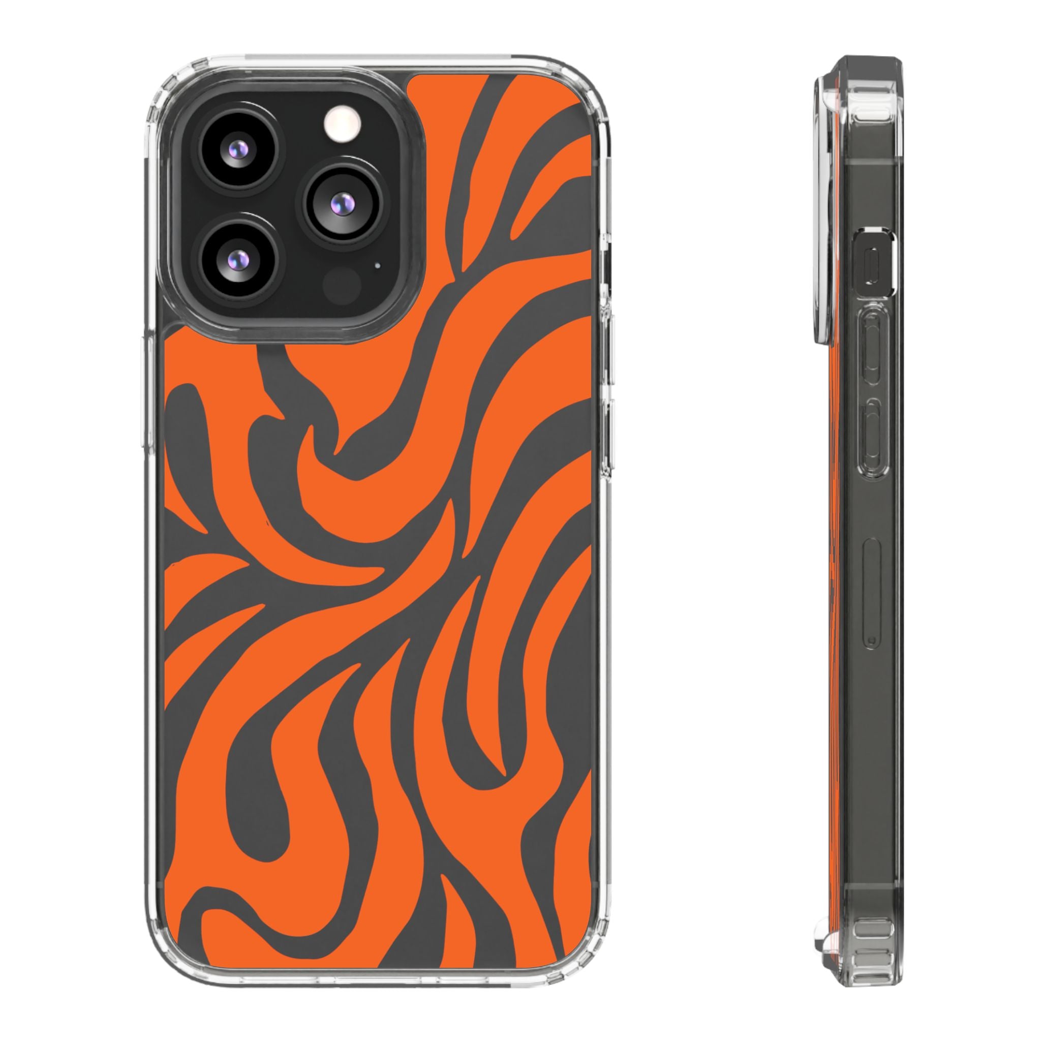 Orange Tiger Stripe Clear Phone Case — Bold Animal Print iPhone Cover