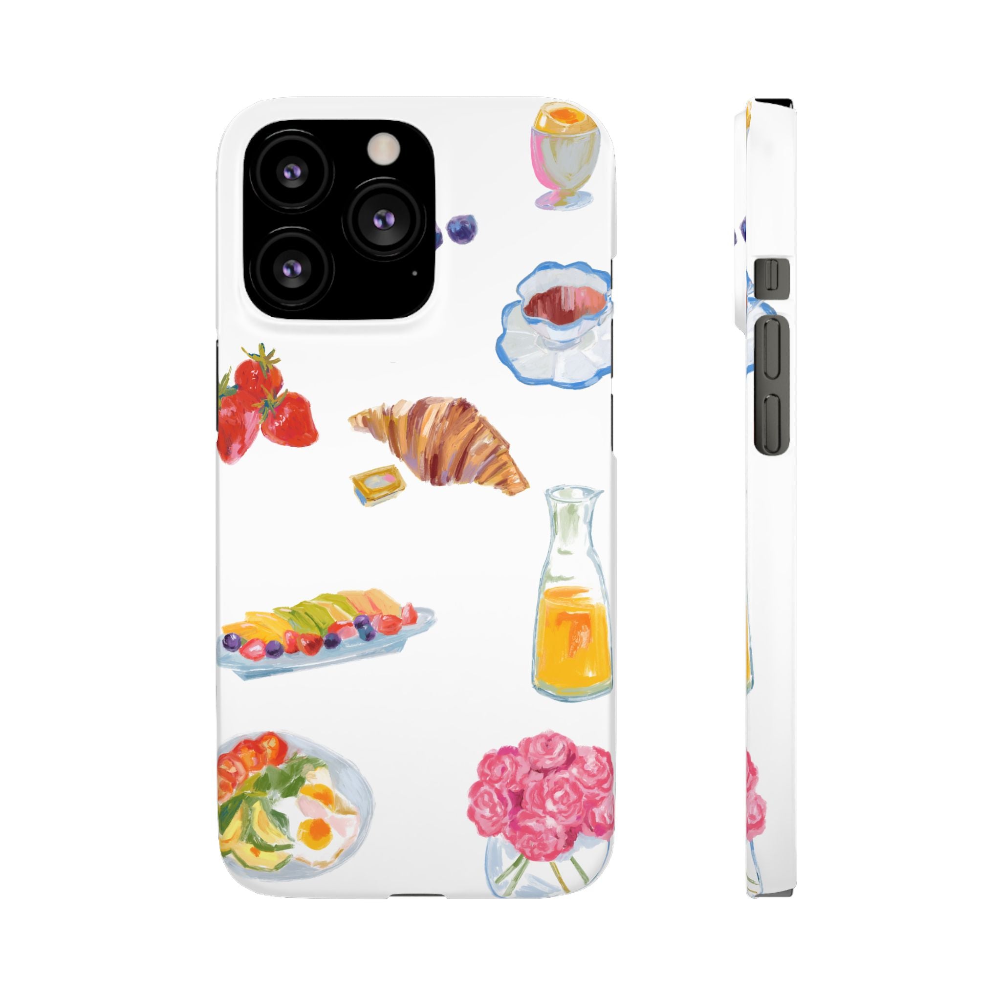 Phone Case — Watercolor Breakfast Pattern (croissant, berries, juice)