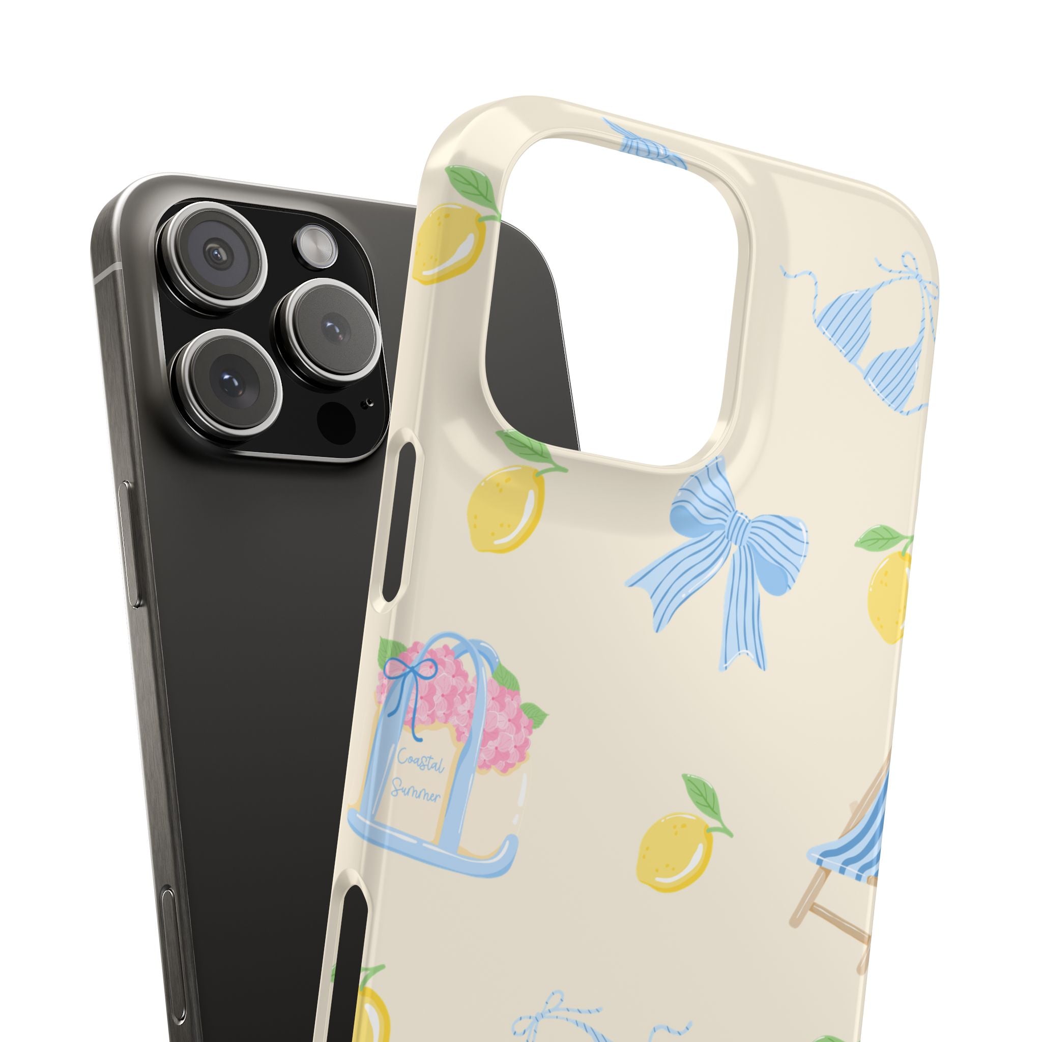 Cute Lemon & Beach Pattern Phone Case — Pastel Summer Snap Case