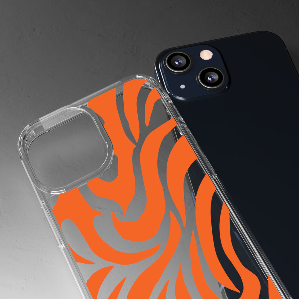 Orange Tiger Stripe Clear Phone Case — Bold Animal Print iPhone Cover