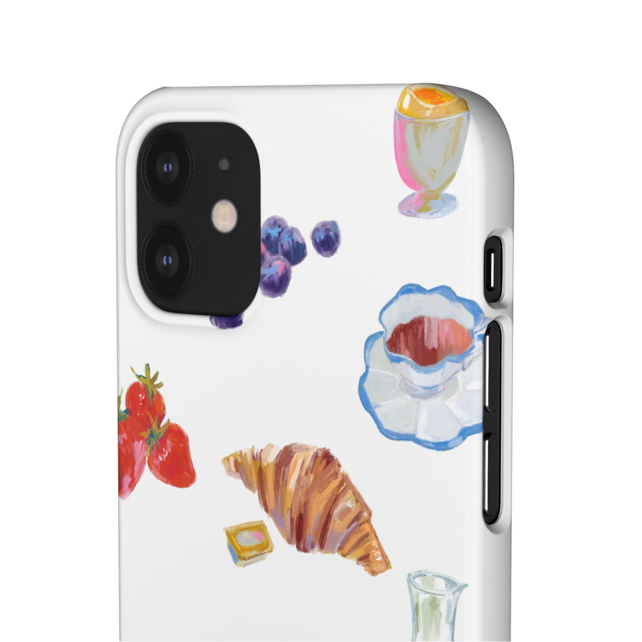 Phone Case — Watercolor Breakfast Pattern (croissant, berries, juice)