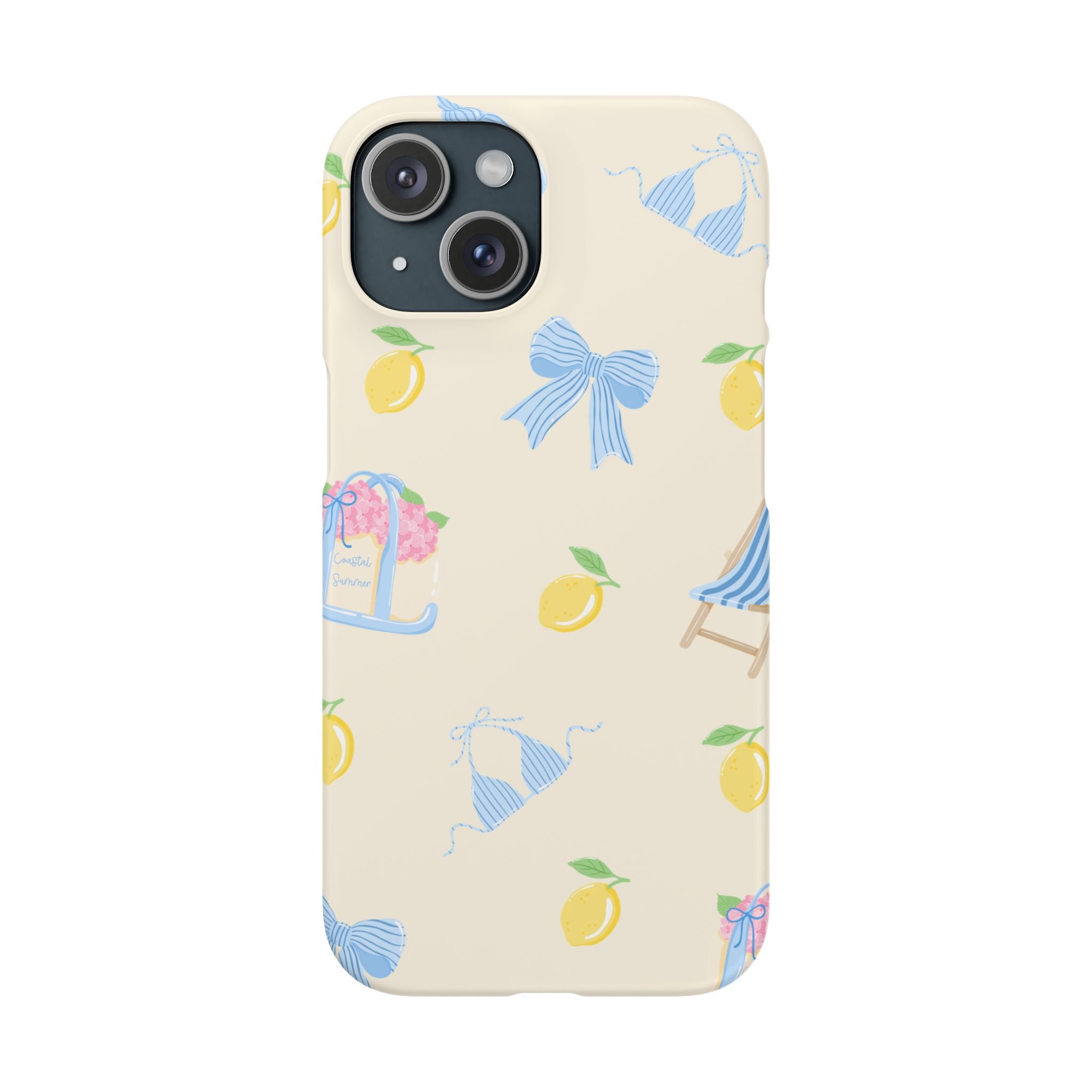 Cute Lemon & Beach Pattern Phone Case — Pastel Summer Snap Case