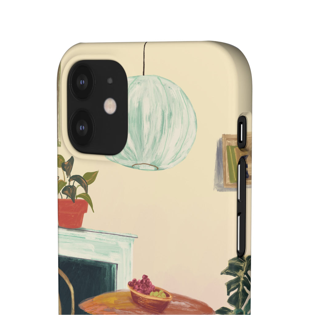 Vintage Bistro Phone Case — Cozy Cafe Interior Illustration Snap Case