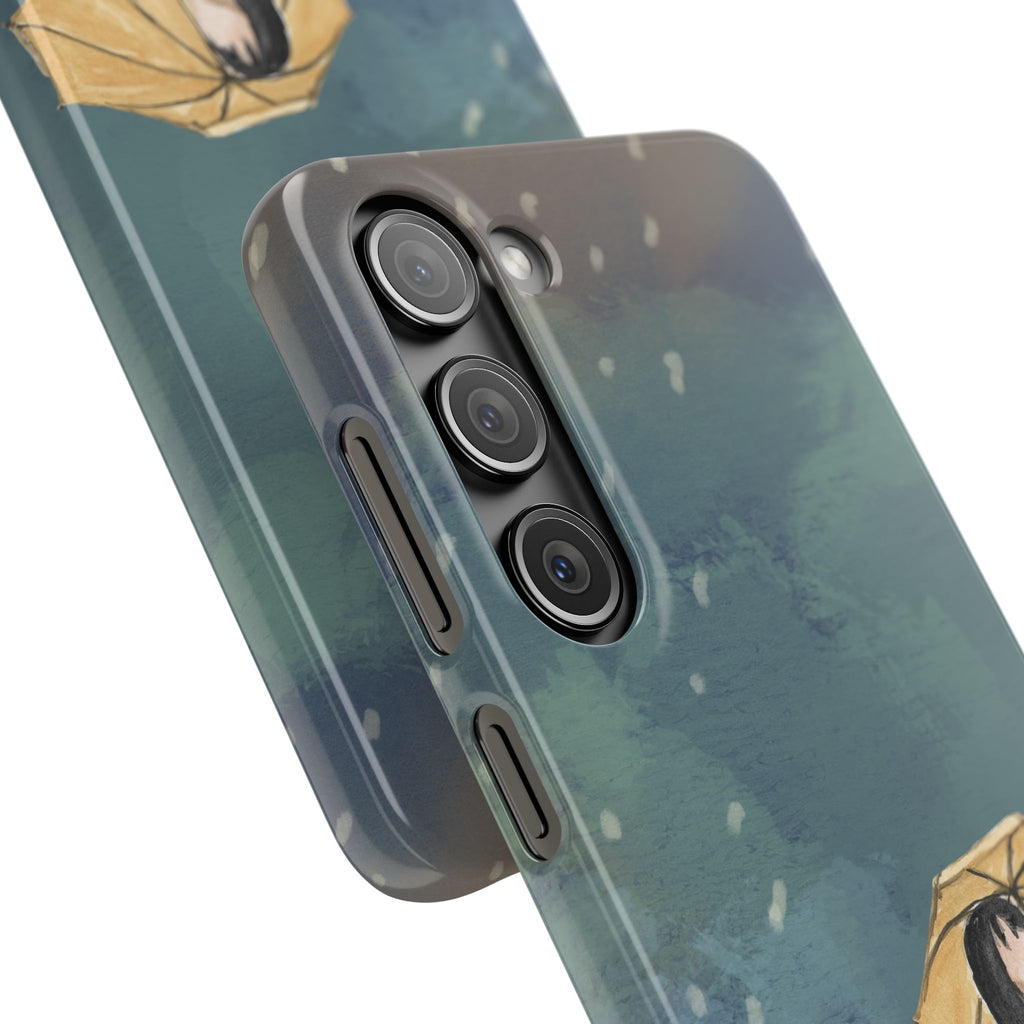 Artistic Rainfall Phone Case – Woman with Umbrella Design