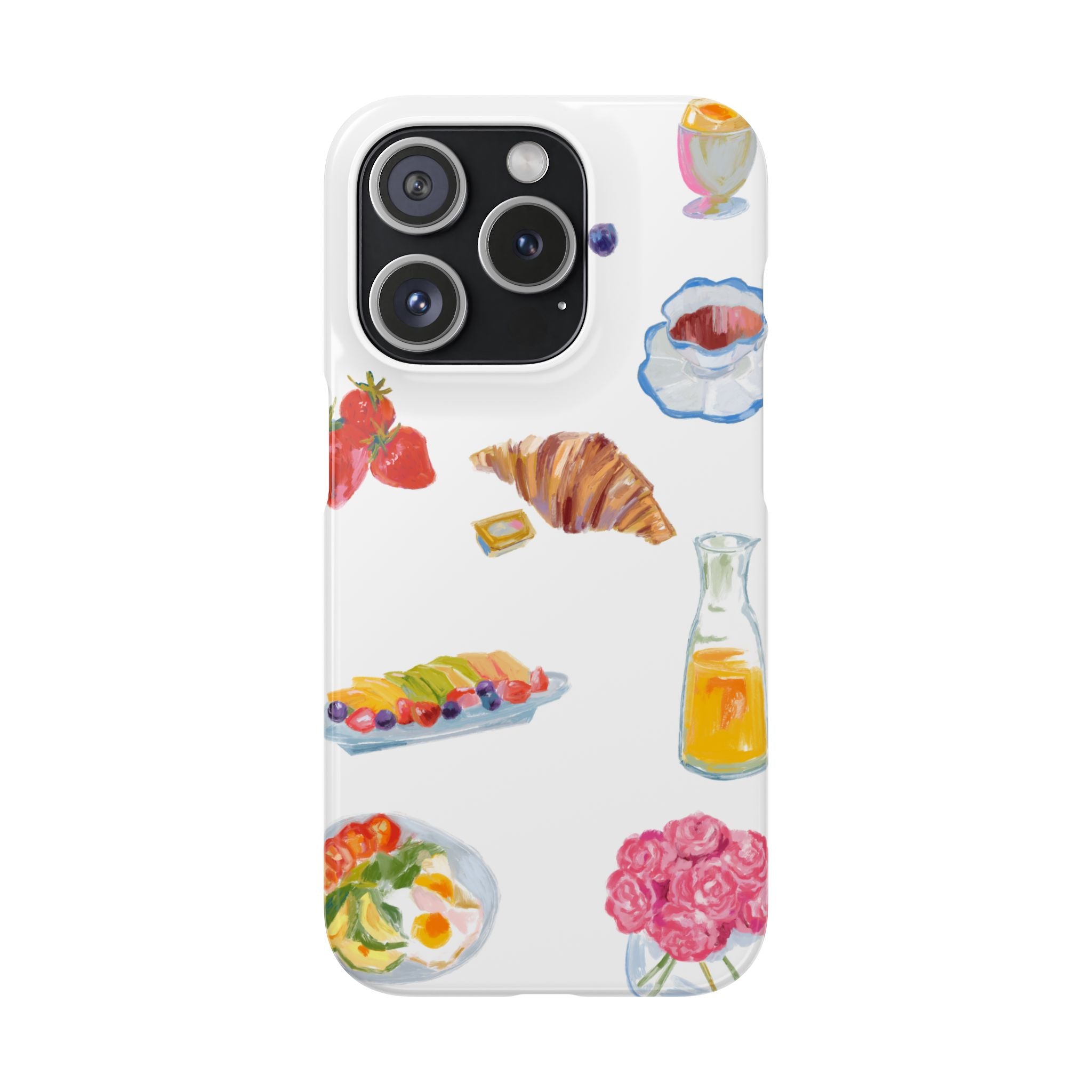 Phone Case — Watercolor Breakfast Pattern (croissant, berries, juice)