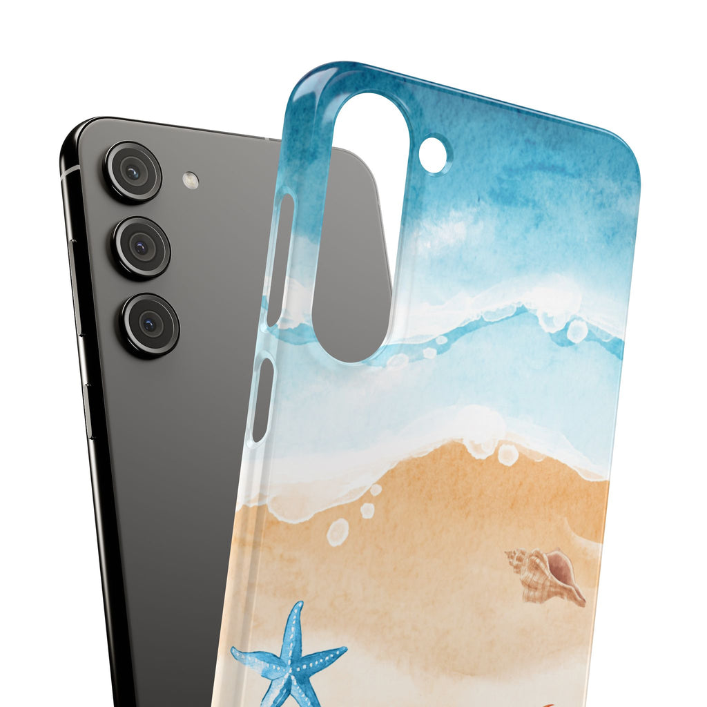 Beach Scene Phone Case — Watercolor Sand, Seashells & Crabs