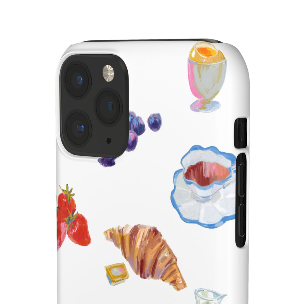 Phone Case — Watercolor Breakfast Pattern (croissant, berries, juice)