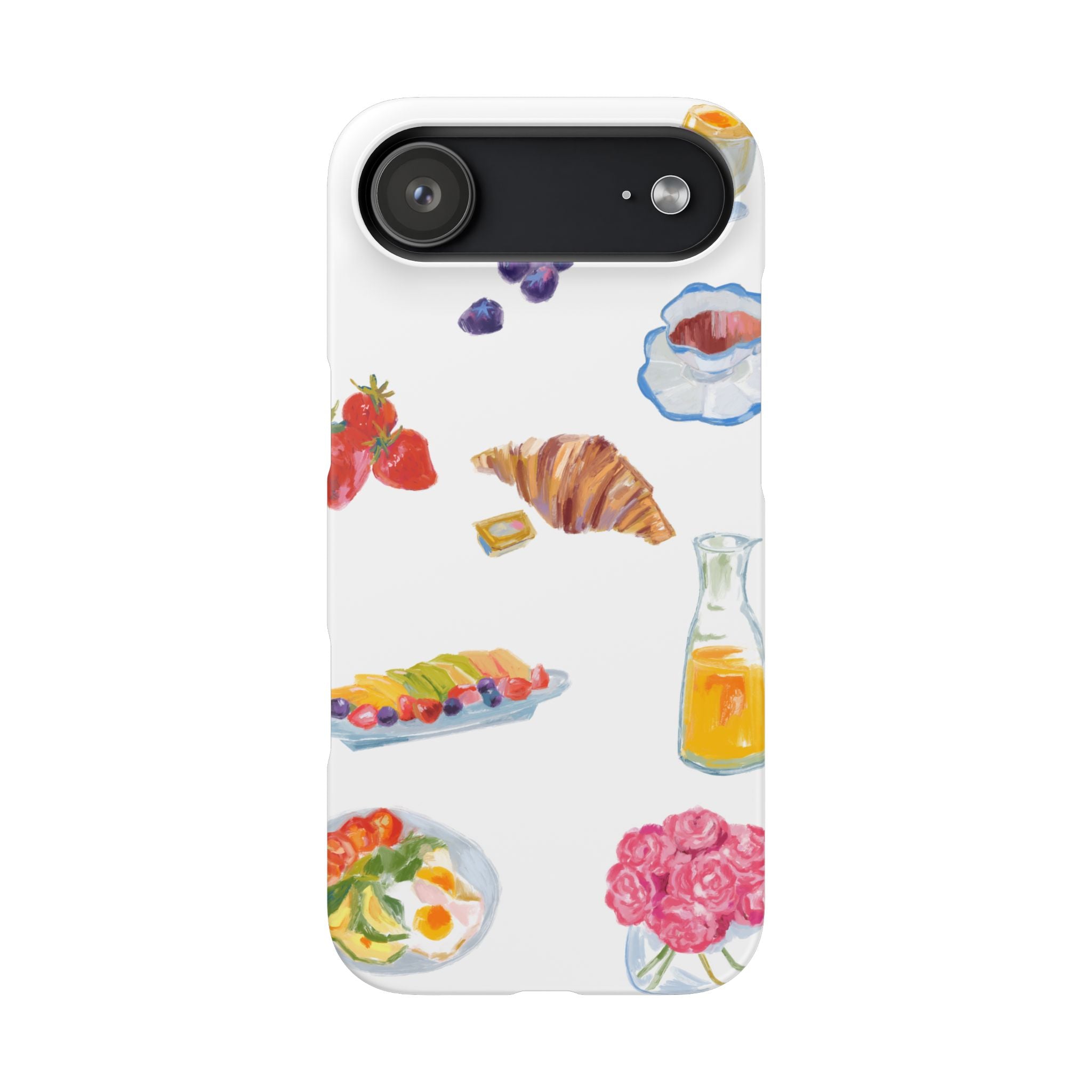Phone Case — Watercolor Breakfast Pattern (croissant, berries, juice)