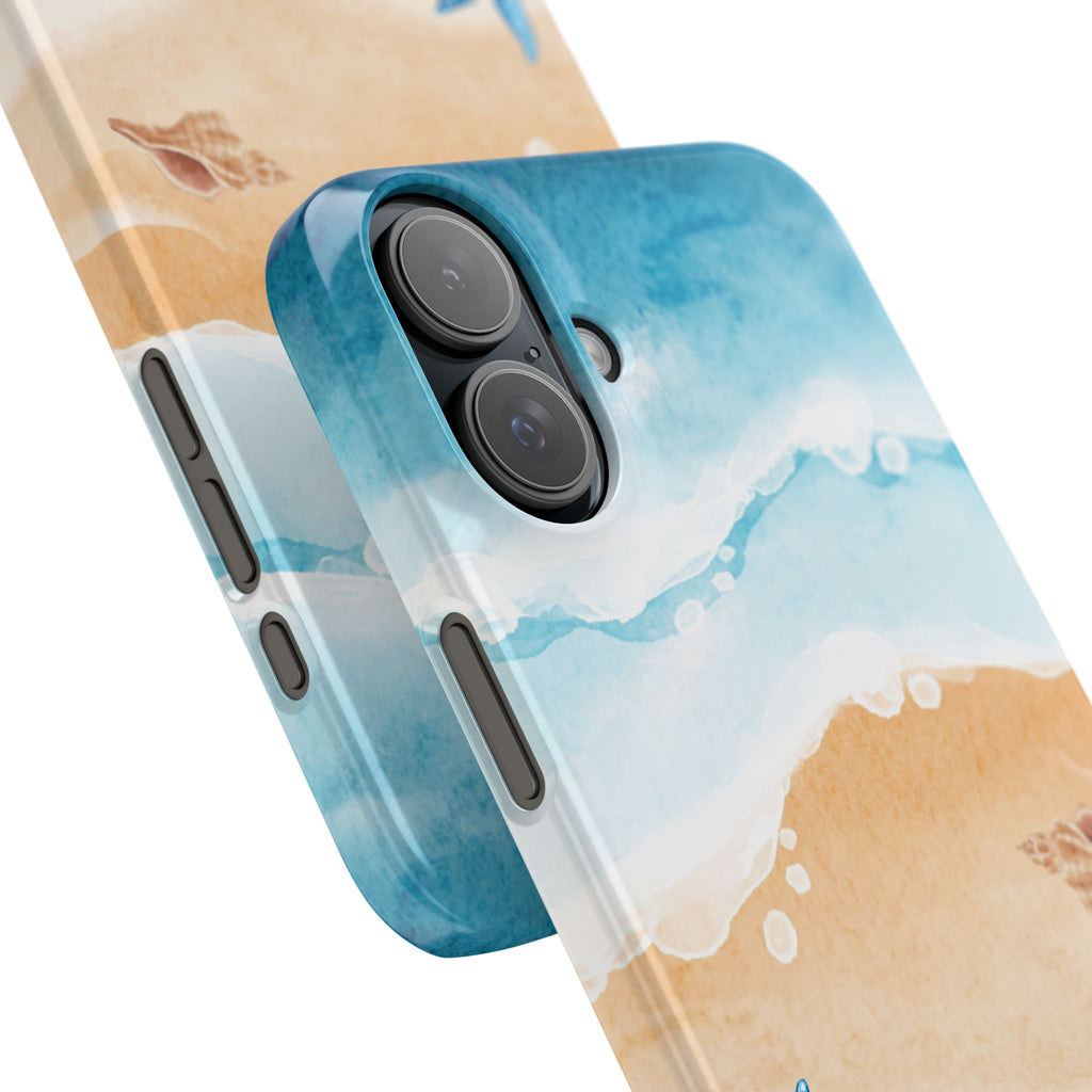 Beach Scene Phone Case — Watercolor Sand, Seashells & Crabs