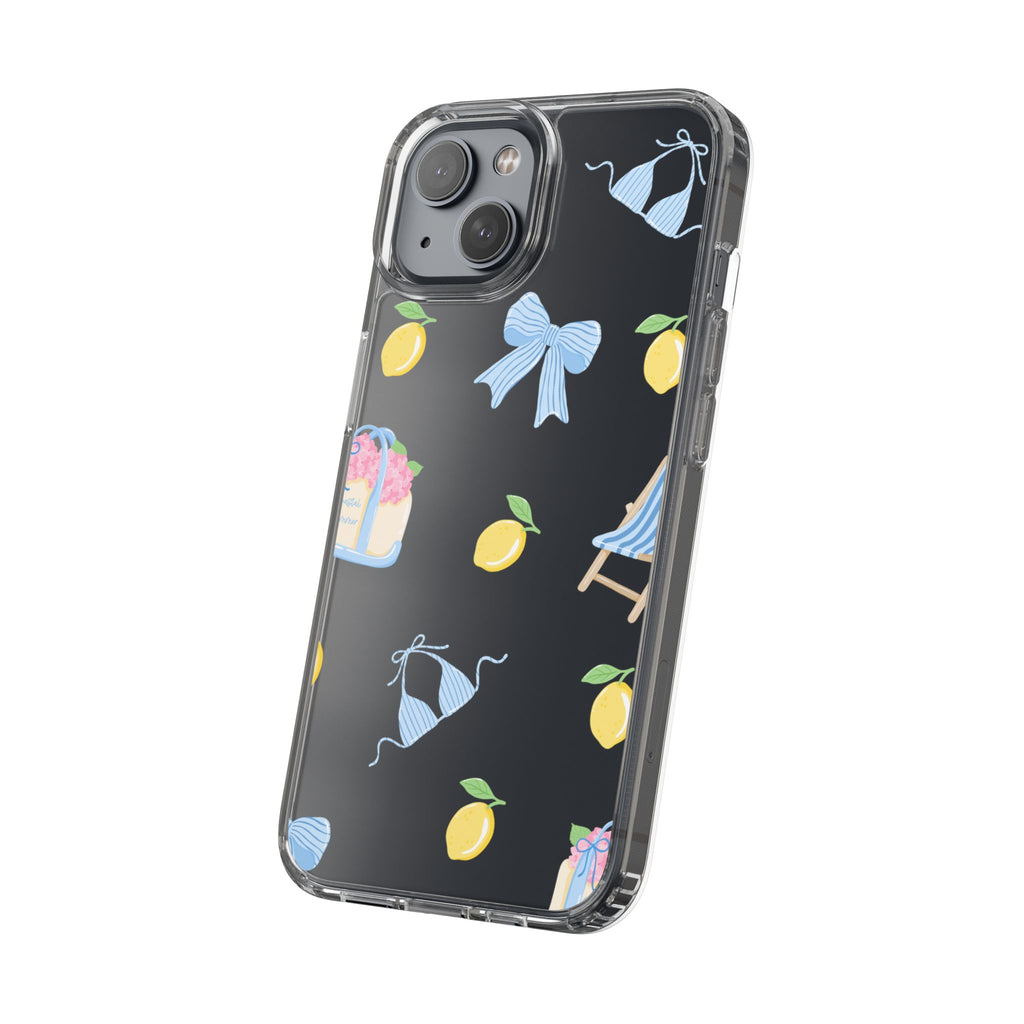 Clear Phone Case — Summer Lemon & Bow Pattern (bikini, beach chair, cake)