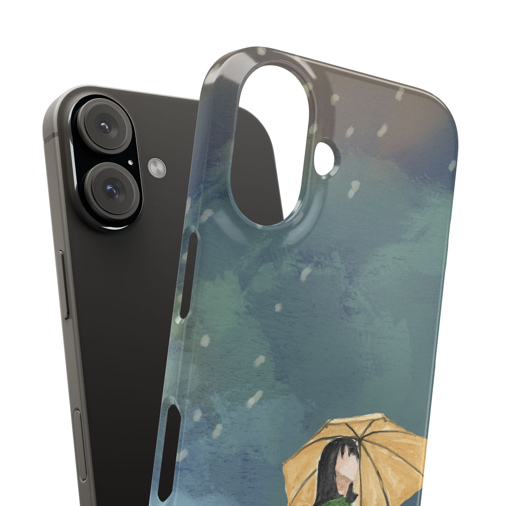 Artistic Rainfall Phone Case – Woman with Umbrella Design