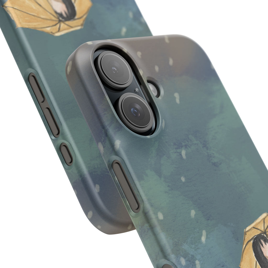 Artistic Rainfall Phone Case – Woman with Umbrella Design