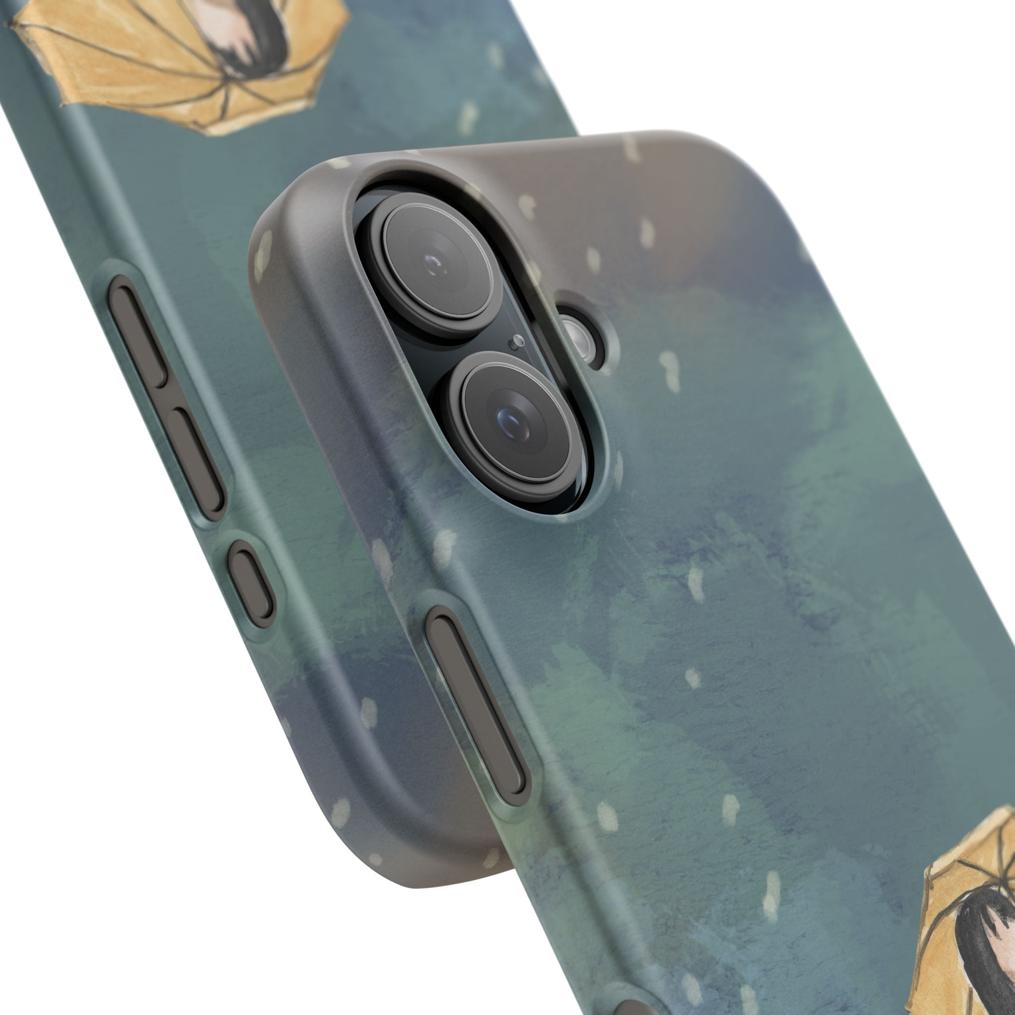 Artistic Rainfall Phone Case – Woman with Umbrella Design