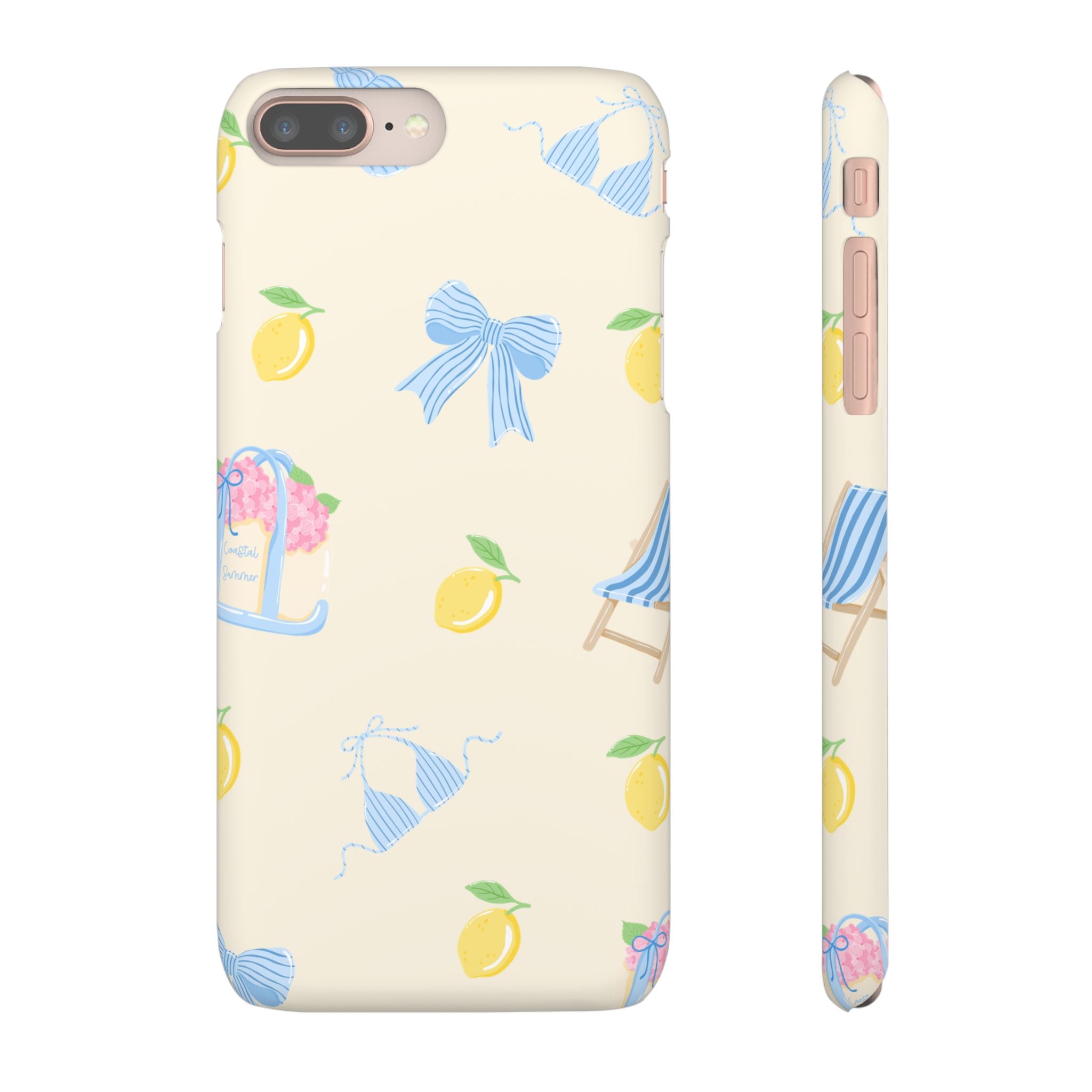 Cute Lemon & Beach Pattern Phone Case — Pastel Summer Snap Case