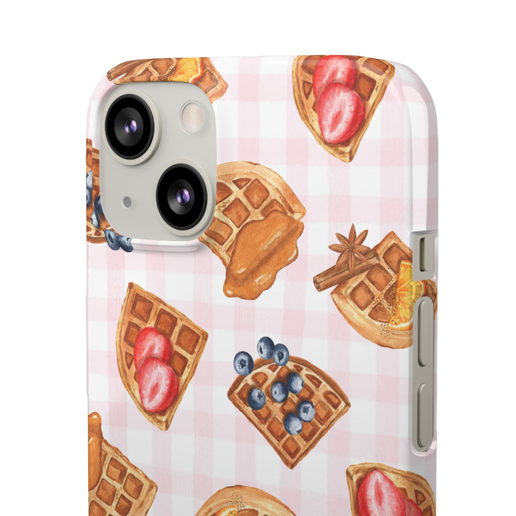Waffle Picnic Phone Case — Cute Strawberry & Blueberry Waffles on Pink Gingham Snap Case