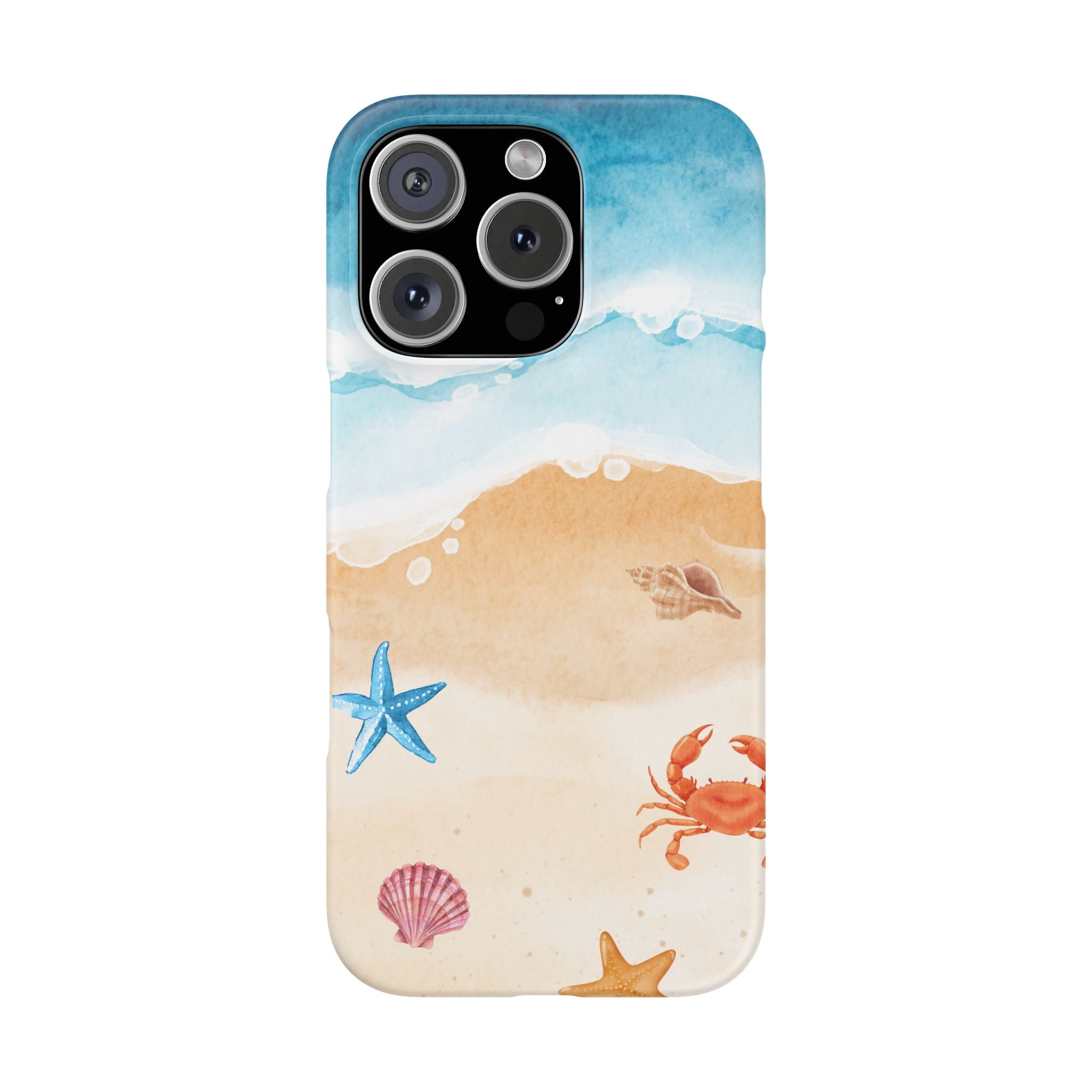 Beach Scene Phone Case — Watercolor Sand, Seashells & Crabs