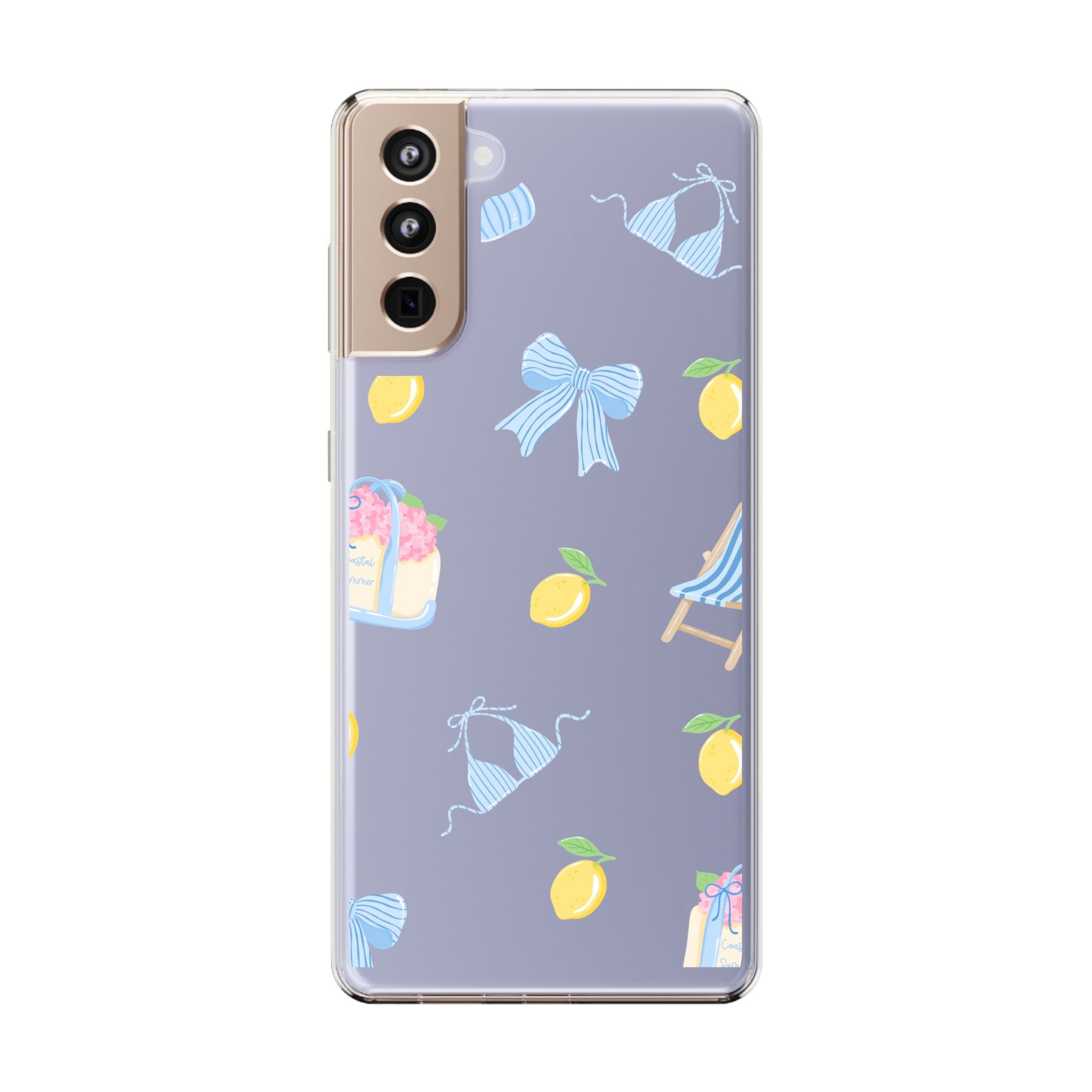 Clear Phone Case — Summer Lemon & Bow Pattern (bikini, beach chair, cake)